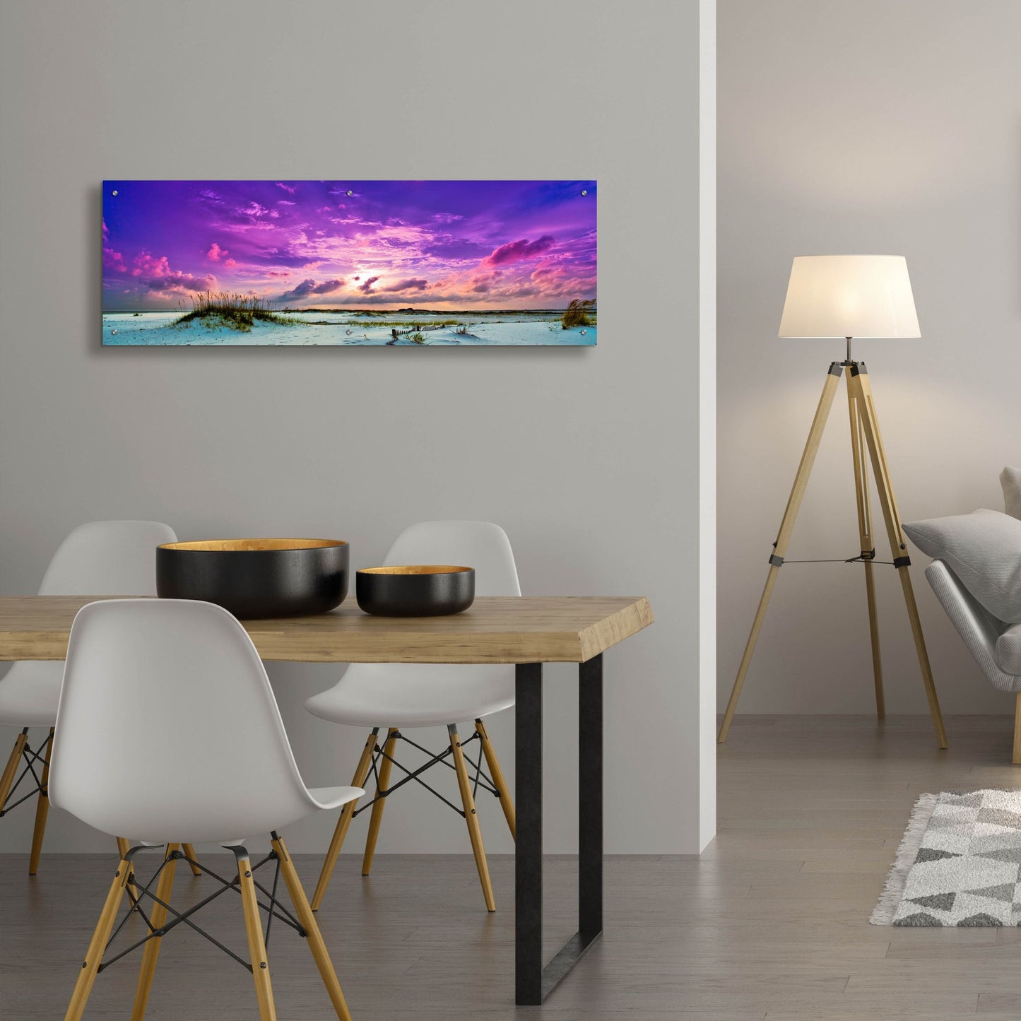 Epic Art 'Purple Clouds Skyscape Sunset Over Beach Sand Dune' by Ezra Tanner, Acrylic Glass Wall Art,48x16