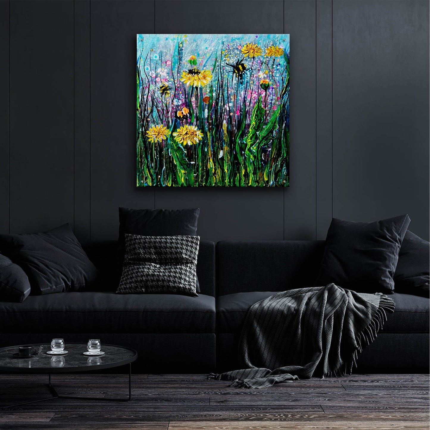 Epic Art 'Field of Flowers and a Bee' by Lena Owens, Acrylic Glass Wall Art,36x36