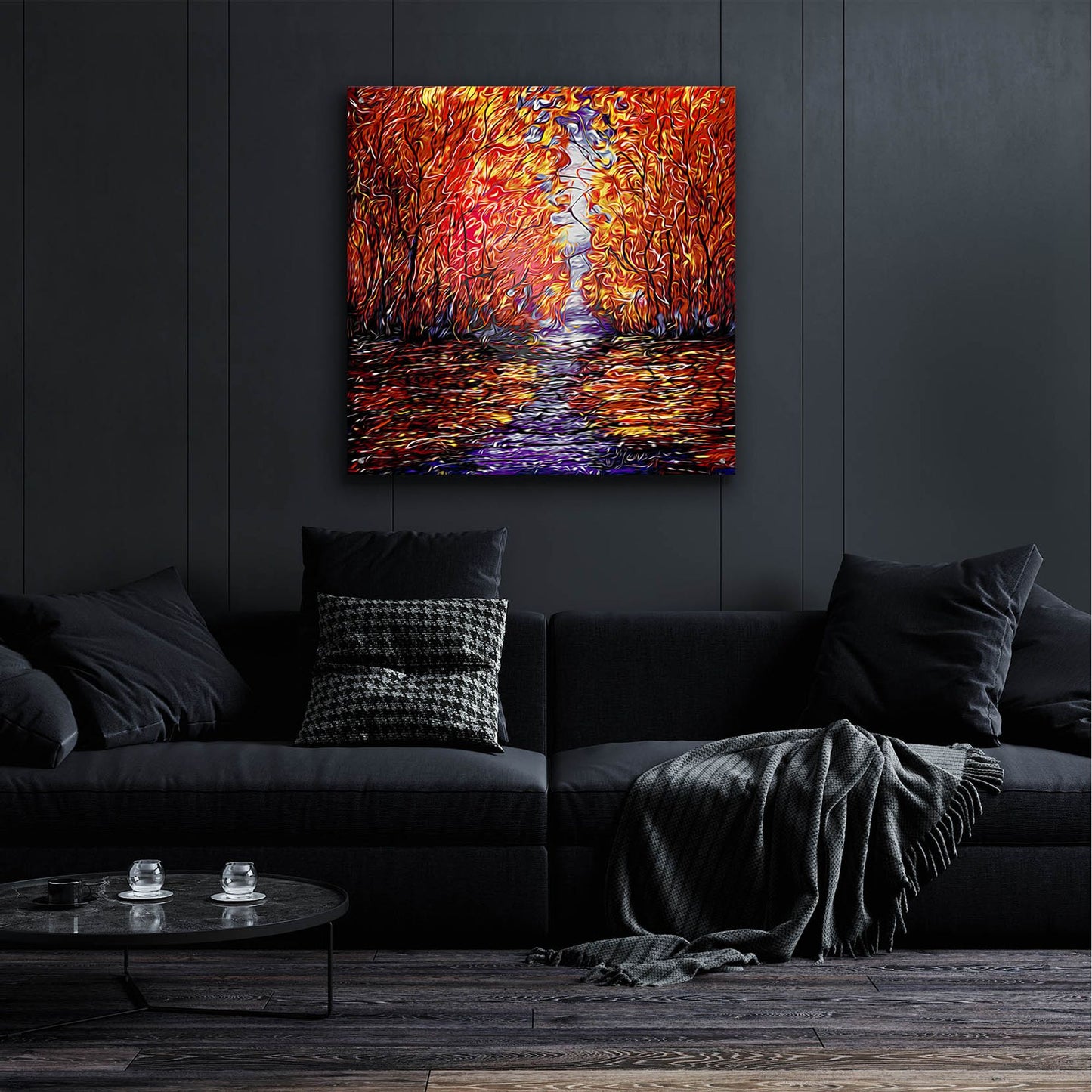 Epic Art 'Red Trees Reflection Abstract' by Lena Owens, Acrylic Glass Wall Art,36x36