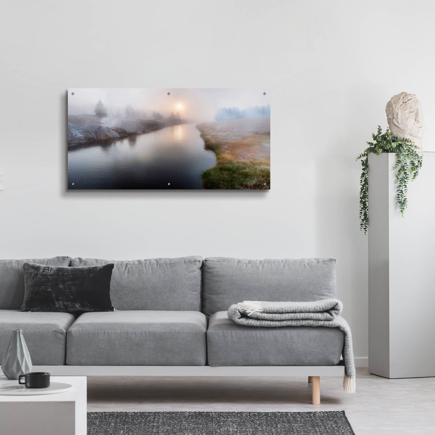 Epic Art 'Panoramic View of a Foggy River at Dawn' by Lena Owens, Acrylic Glass Wall Art,48x24