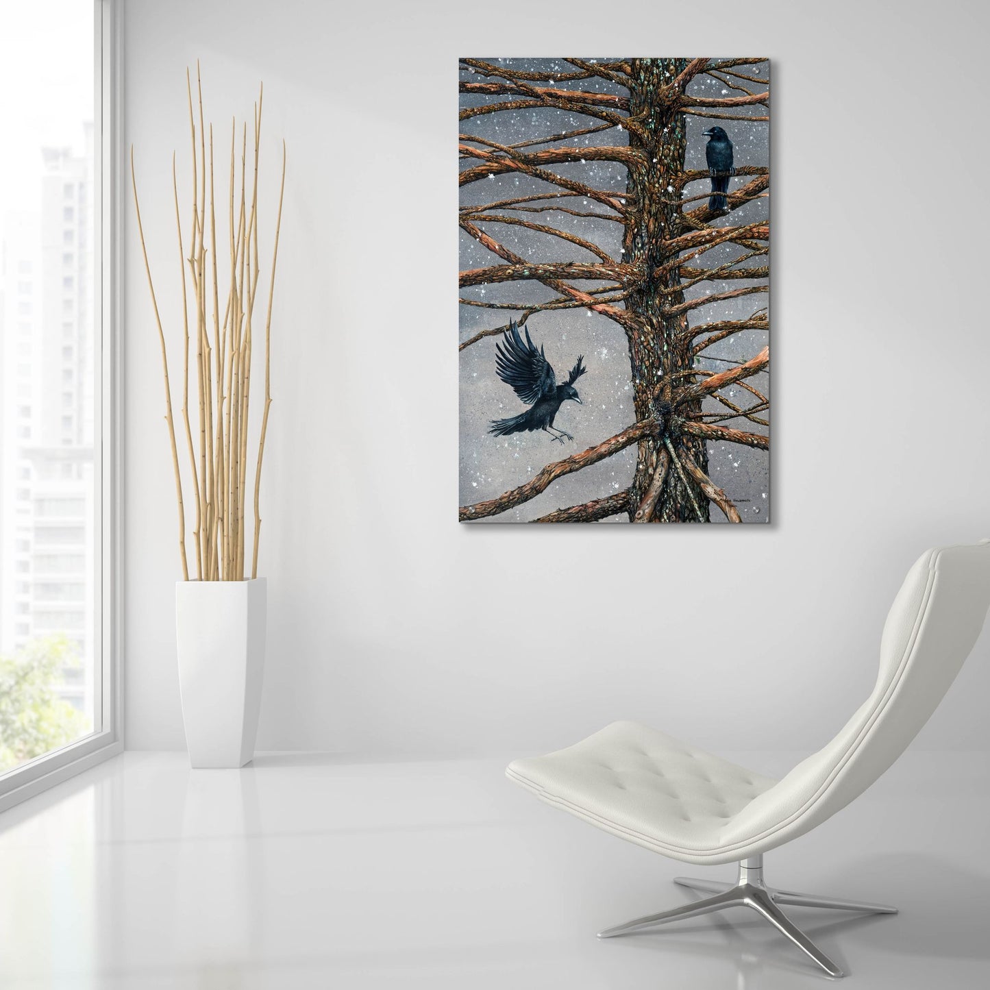 Epic Art 'Corvus Corvidae and the Cedar' by Maggie Vandewalle, Acrylic Glass Wall Art,24x36