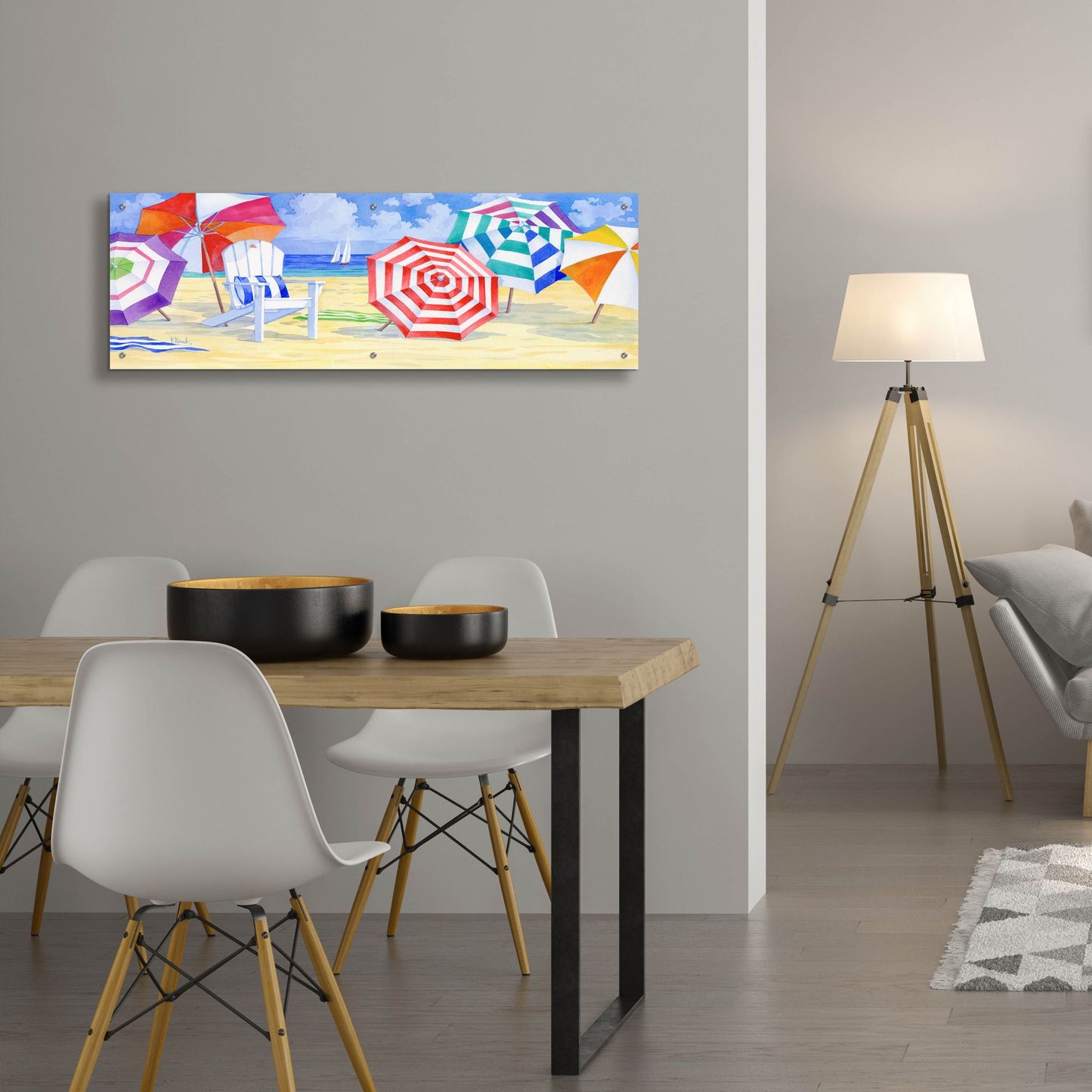Epic Art 'Umbrella Beach Bright' by Paul Brent, Acrylic Glass Wall Art,48x16