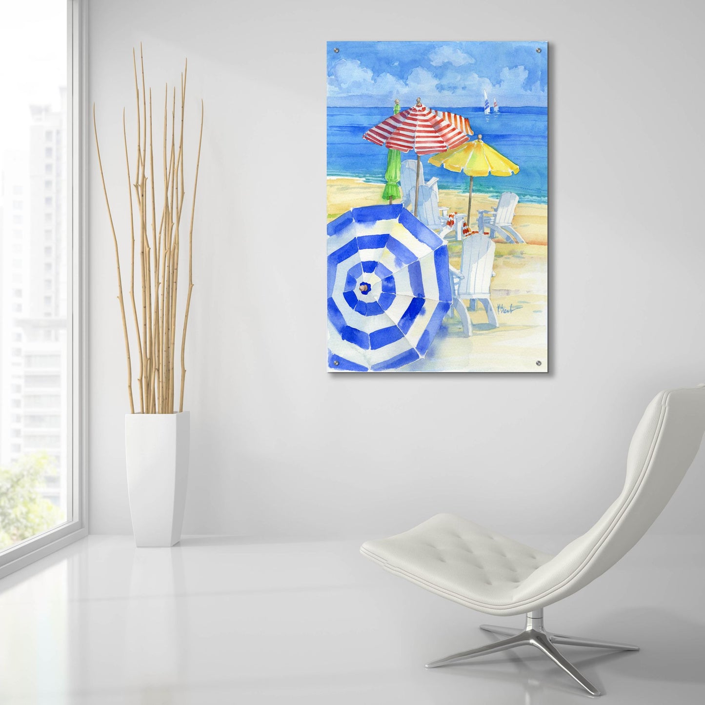Epic Art 'Watercolor Beach Vertical' by Paul Brent, Acrylic Glass Wall Art,24x36