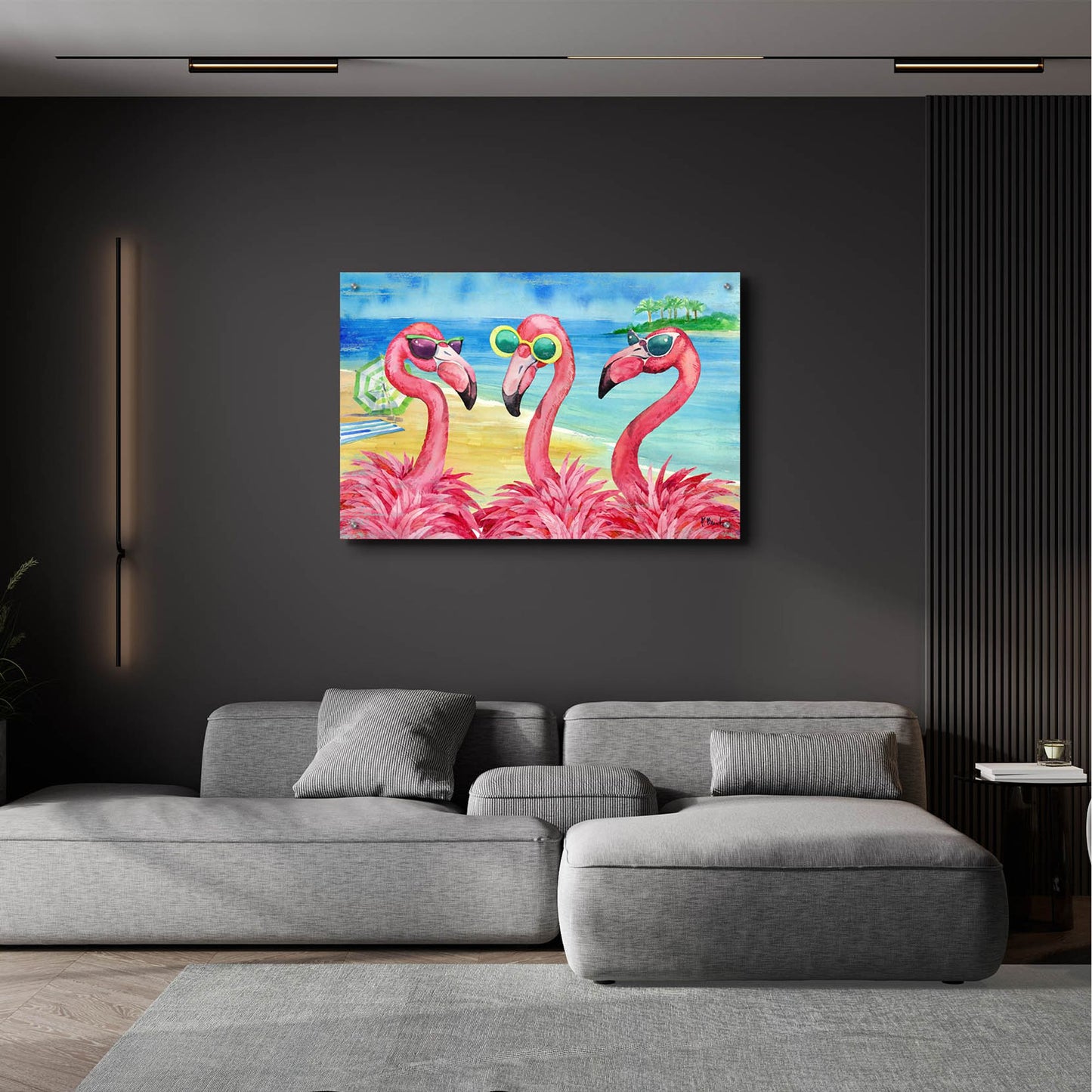 Epic Art 'Flamingo Girlfriends Horizontal' by Paul Brent, Acrylic Glass Wall Art,36x24