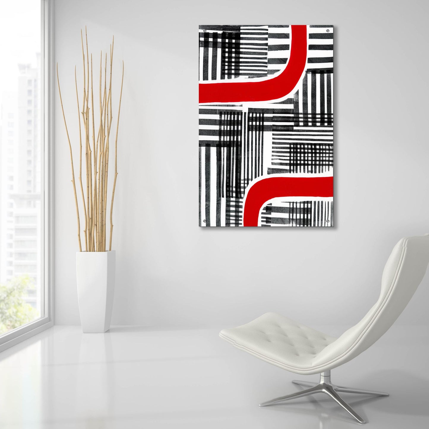 Epic Art 'Red Interrupted II' by Regina Moore, Acrylic Glass Wall Art,24x36