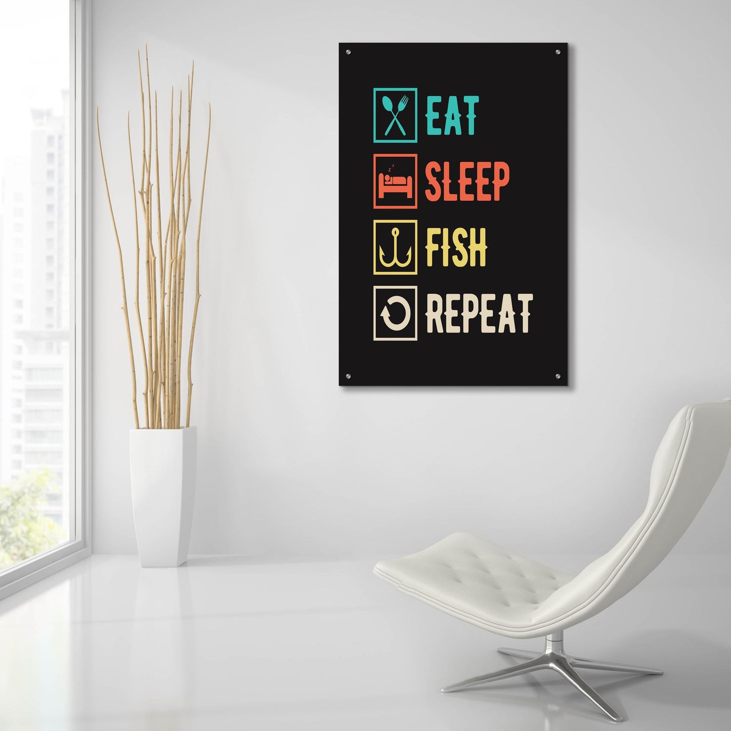 Epic Art 'Eat Sleep Fish Repeat' by Epic Portfolio, Acrylic Glass Wall Art,24x36