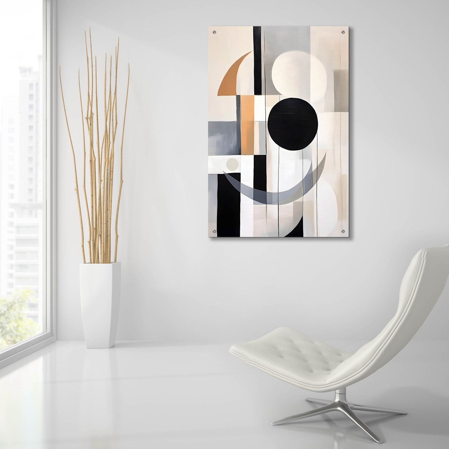 Epic Art 'Black and Tan Geometric 3' by Petals Prints Design, Acrylic Glass Wall Art,24x36