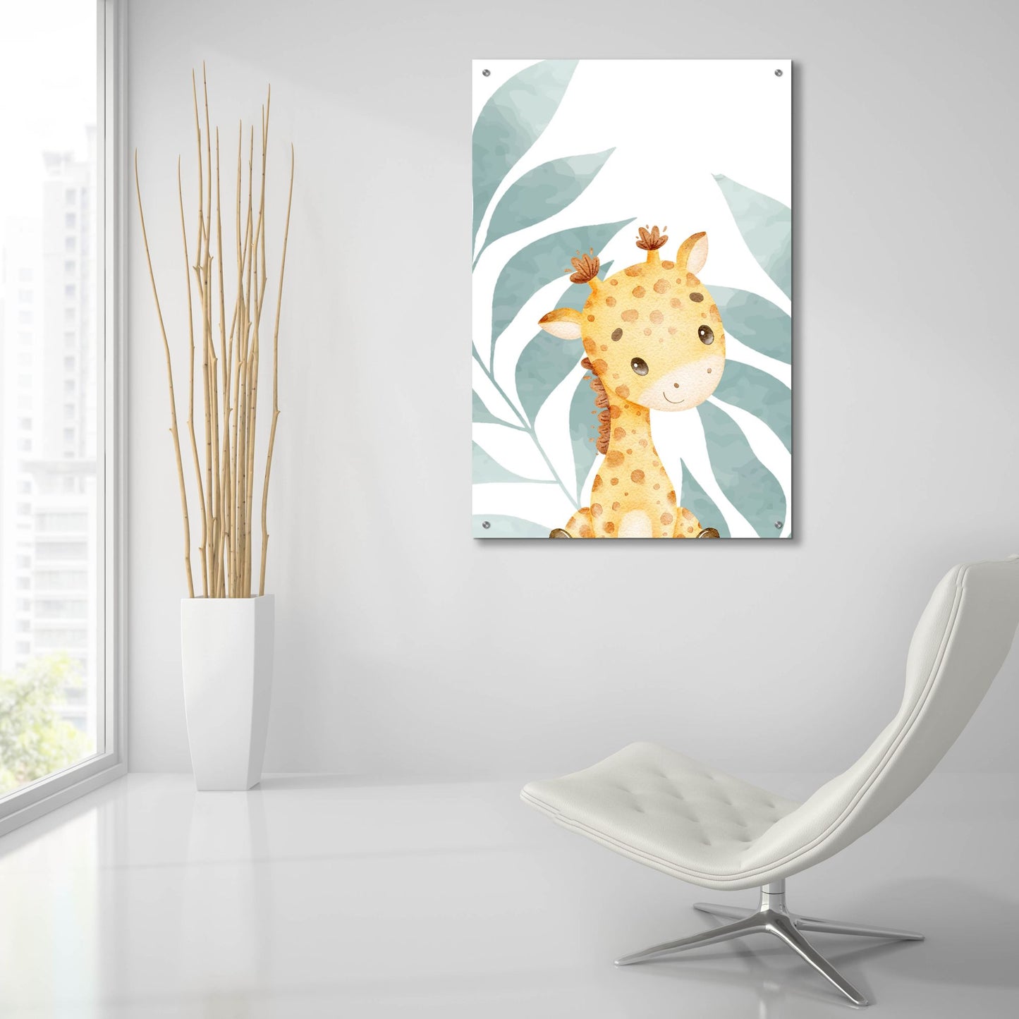 Epic Art 'Safari Baby Giraffe' by Petals Prints Design, Acrylic Glass Wall Art,24x36