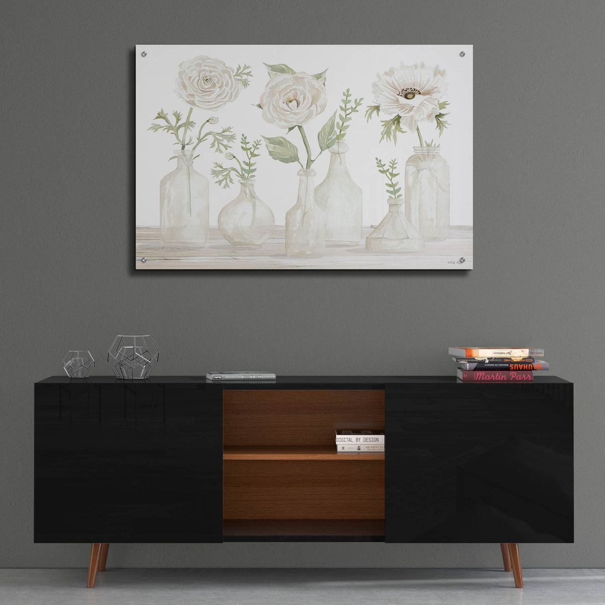 Epic Art 'Bottles and Flowers II' by Cindy Jacobs, Acrylic Glass Wall Art,36x24