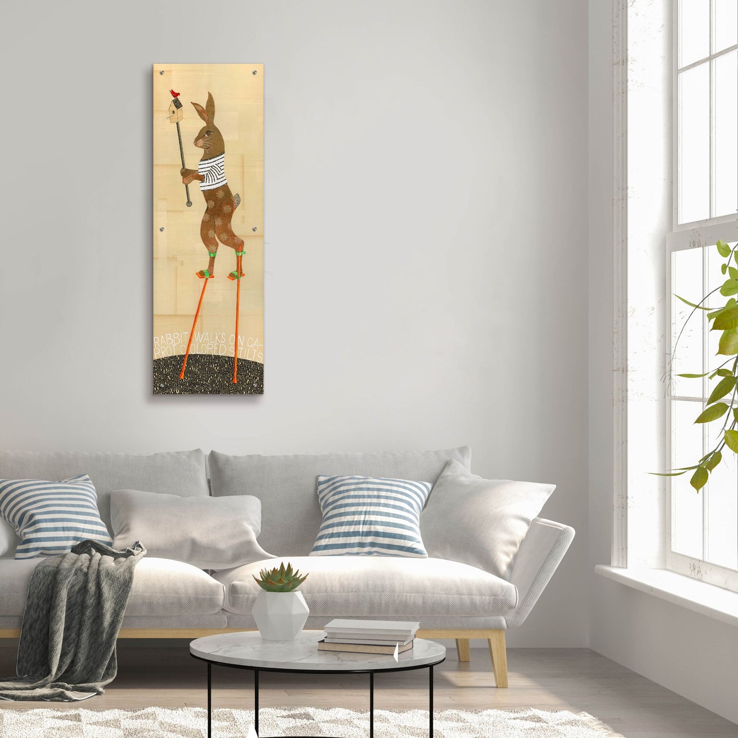 Epic Art 'Rabbit On Stilts' by Judy Verhoeven, Acrylic Glass Wall Art,16x48