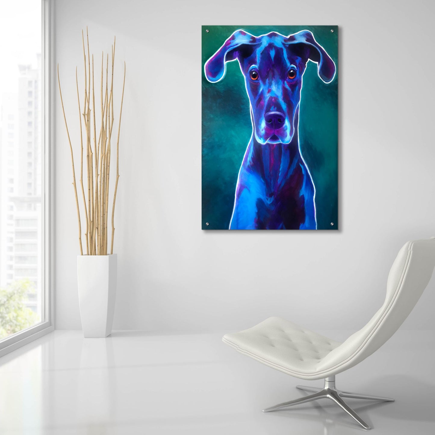 Epic Art 'Great Dane - Blue2 by Dawg Painter, Acrylic Glass Wall Art,24x36