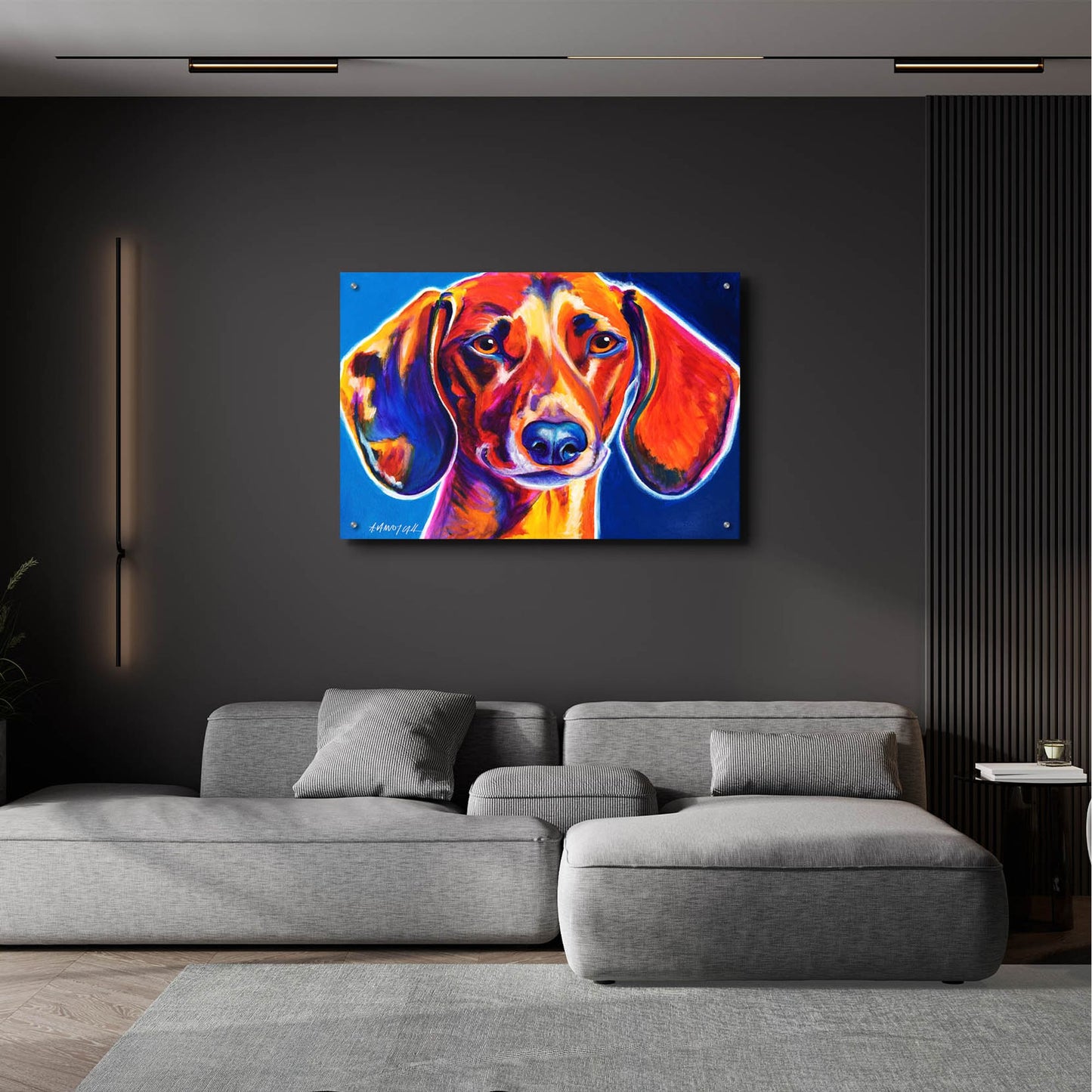Epic Art 'Dachshund - Bubbs2 by Dawg Painter, Acrylic Glass Wall Art,36x24