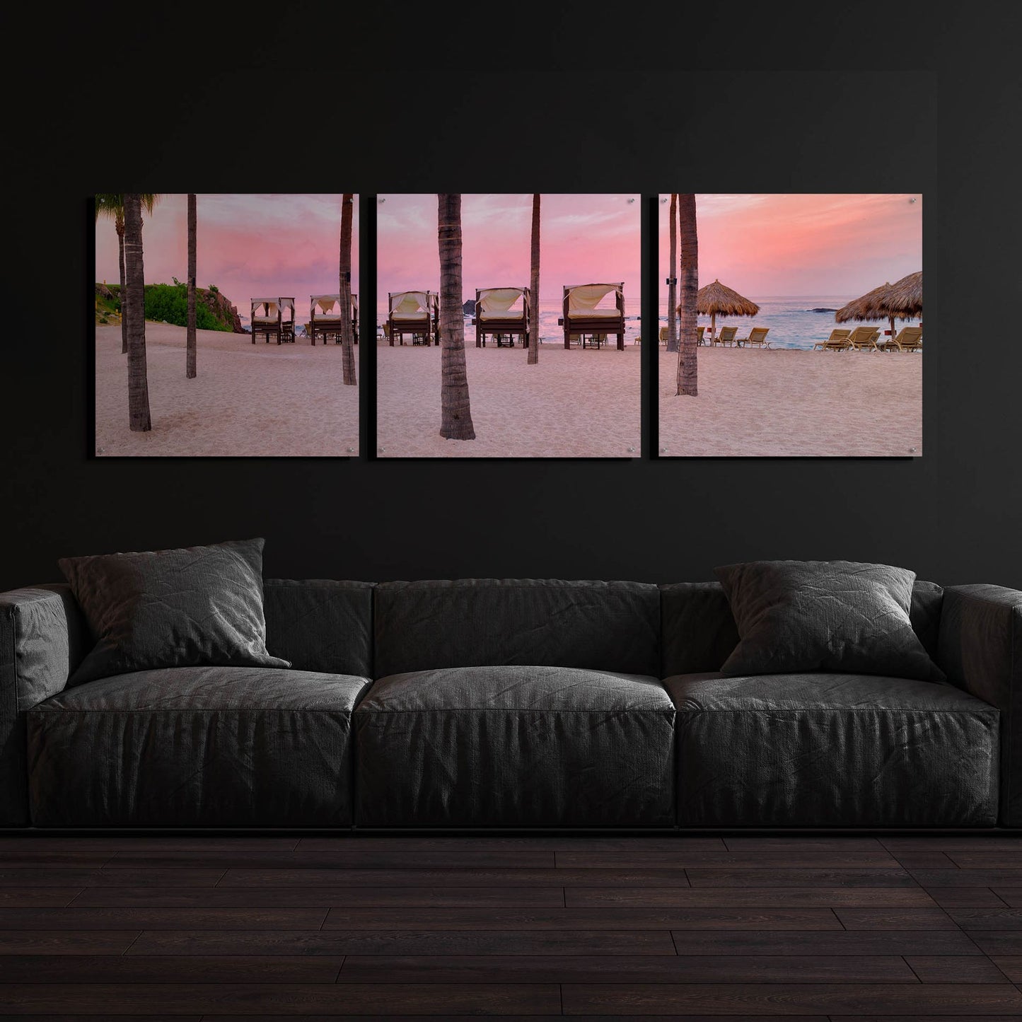 Epic Art 'Pink Beach' by Dennis Frates, Acrylic Glass Wall Art, 3 Piece Set,108x36