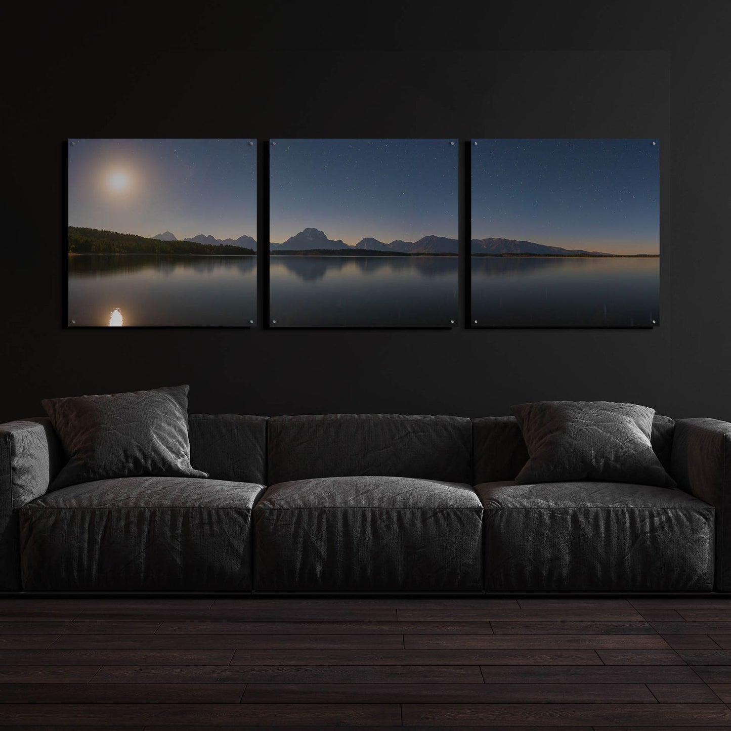 Epic Art 'Jackson Lake Moon' by Darren White, Acrylic Glass Wall Art, 3 Piece Set,108x36