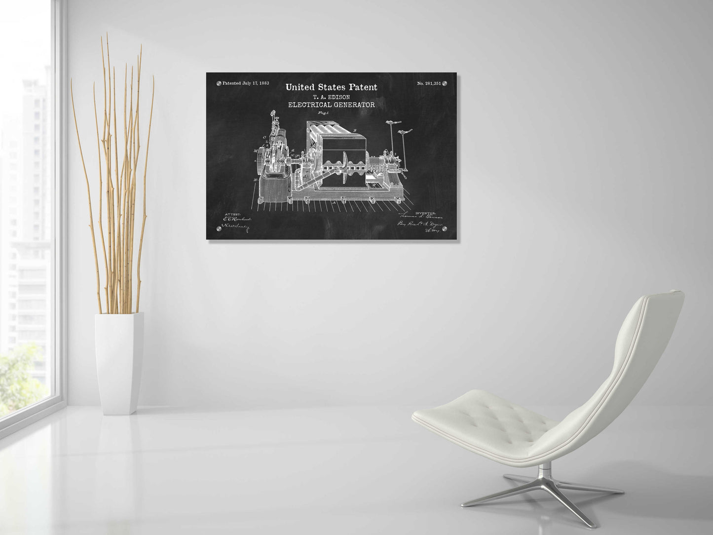 Epic Art 'Edison Electric Generator Blueprint Patent Chalkboard,' Acrylic Glass Wall Art,36x24