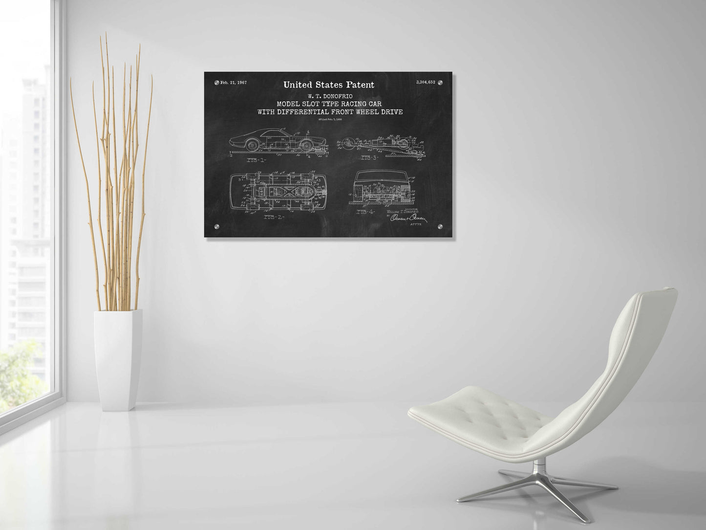 Epic Art 'Racing Car, Model Slot Type Blueprint Patent Chalkboard,' Acrylic Glass Wall Art,36x24