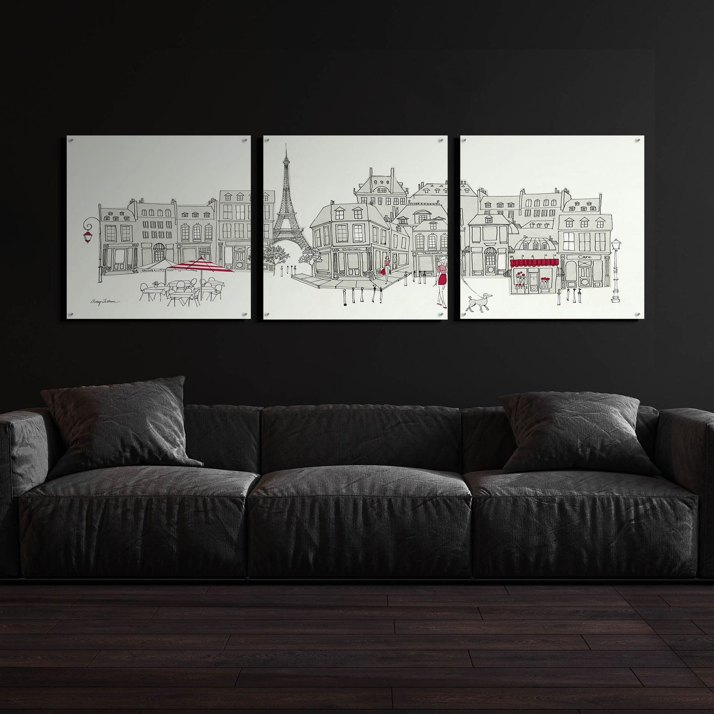 Epic Art 'World Cafe II Paris Panoramic' by Avery Tillmon, Acrylic Glass Wall Art, 3 Piece Set,108x36