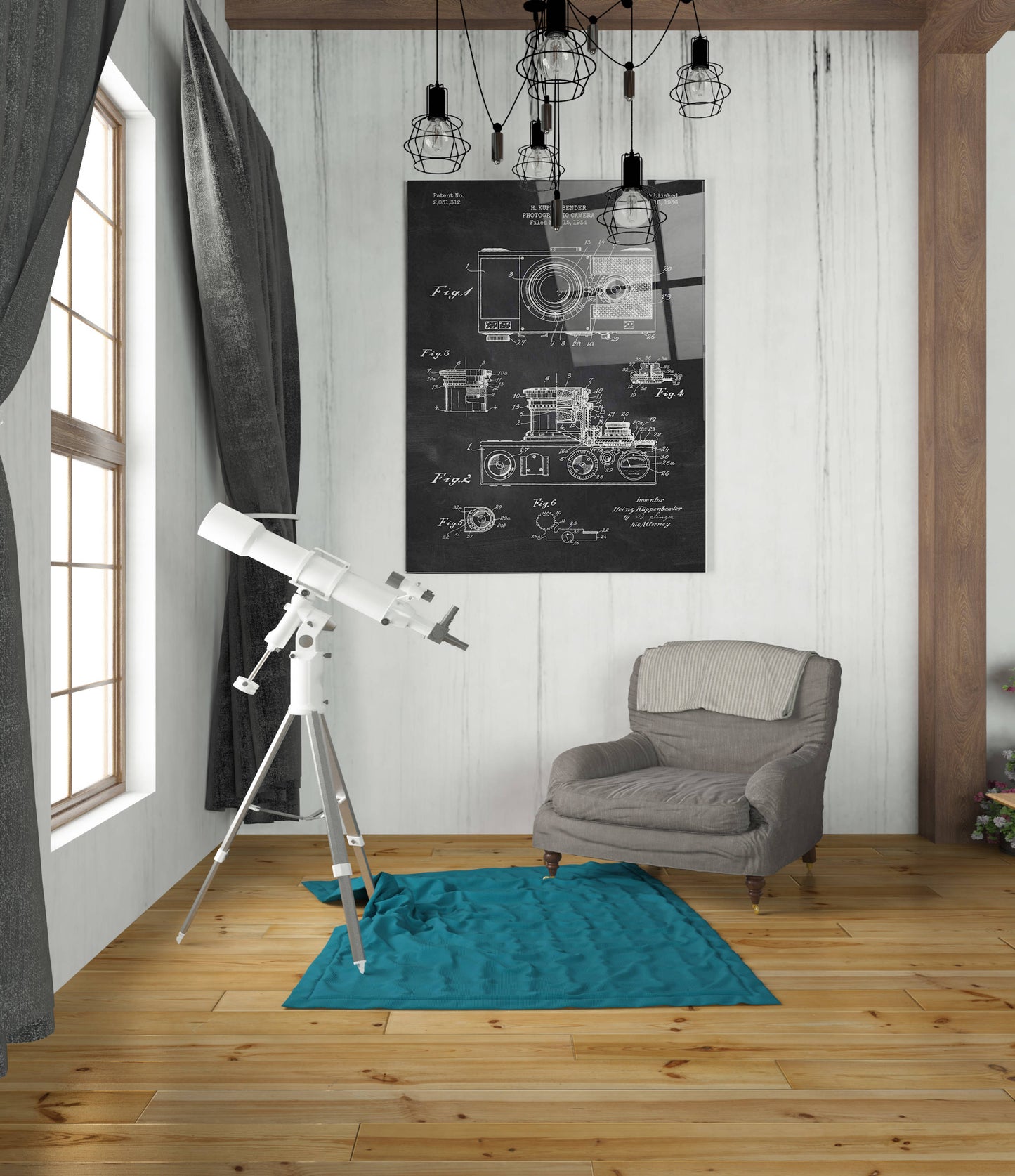 Epic Art 'Camera, 1936 Blueprint Patent Chalkboard' Acrylic Glass Wall Art,24x36