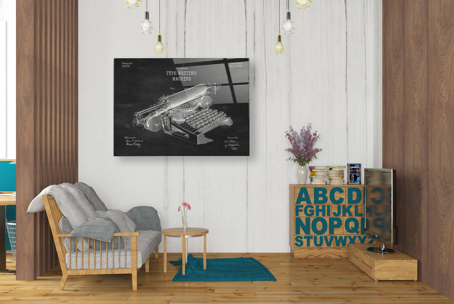 Epic Art 'Type Writing Machine Blueprint Patent Chalkboard' Acrylic Glass Wall Art,24x36