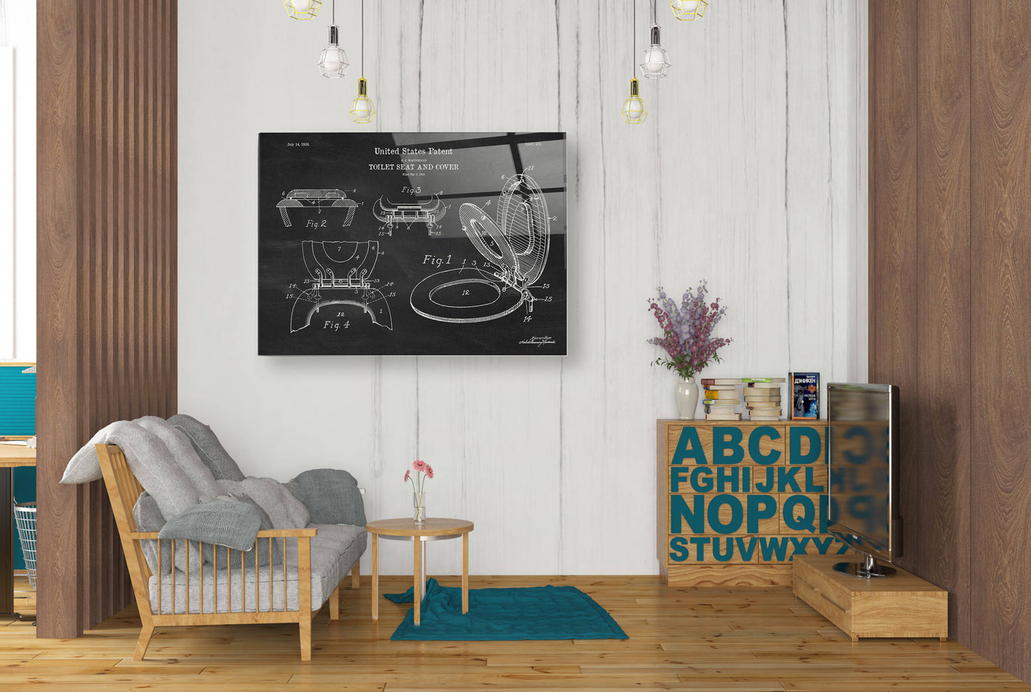 Epic Art 'Toilet Seat Cover Blueprint Patent Chalkboard' Acrylic Glass Wall Art,24x36