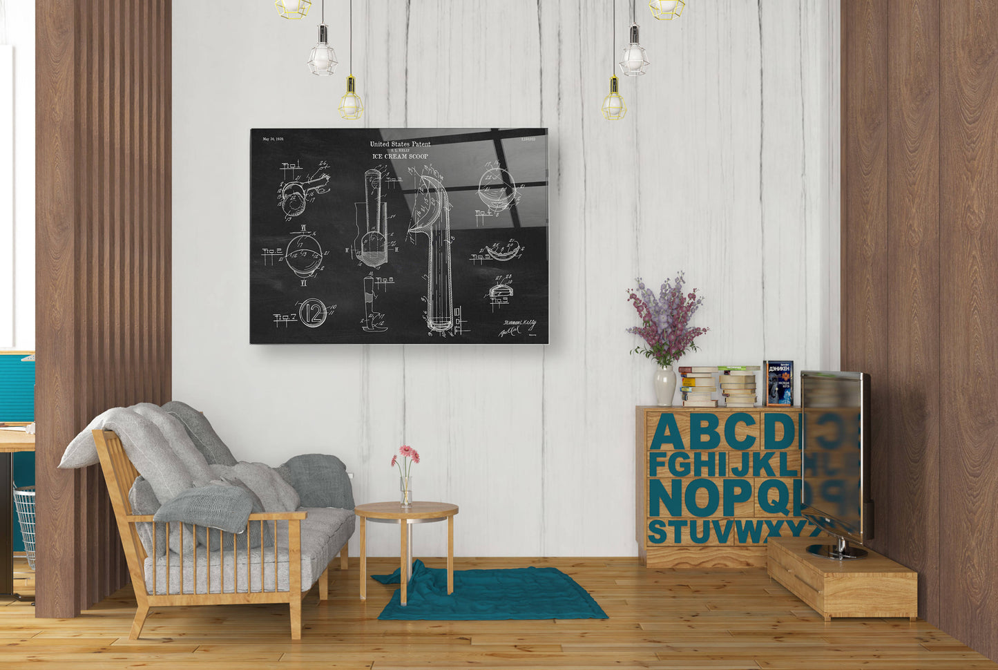 Epic Art 'Ice Cream Scoop Blueprint Patent Chalkboard' Acrylic Glass Wall Art,24x36
