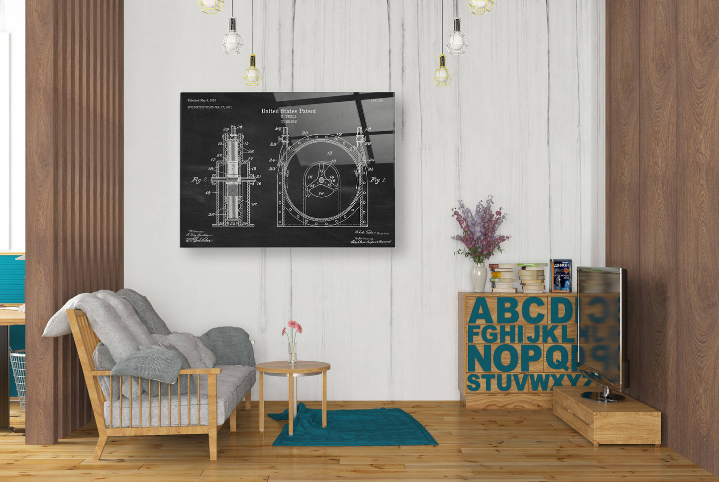 Epic Art 'Tesla Turbine Blueprint Patent Chalkboard' Acrylic Glass Wall Art,24x36