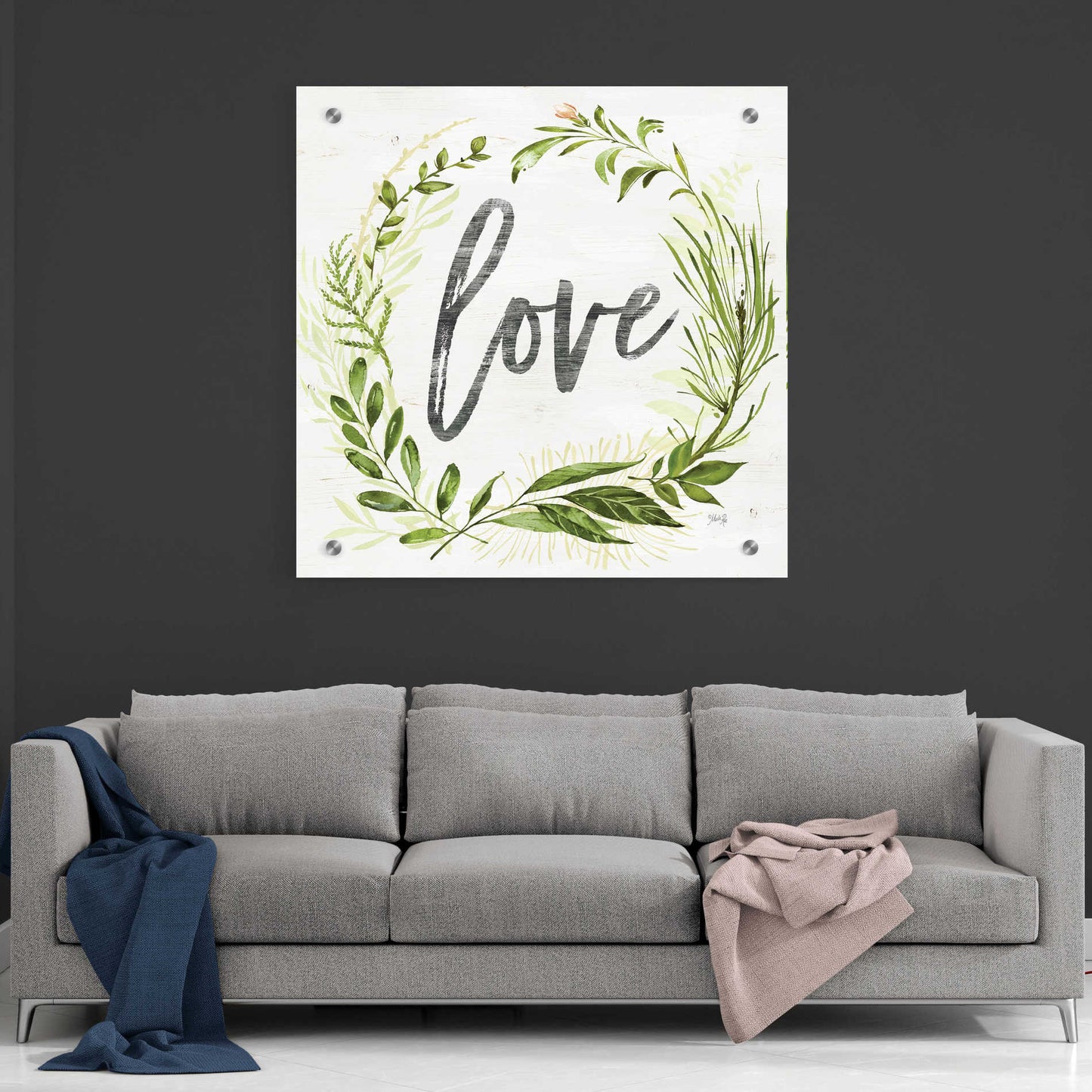 Epic Art 'Love Greenery Wreath' by Marla Rae, Acrylic Glass Wall Art,36x36