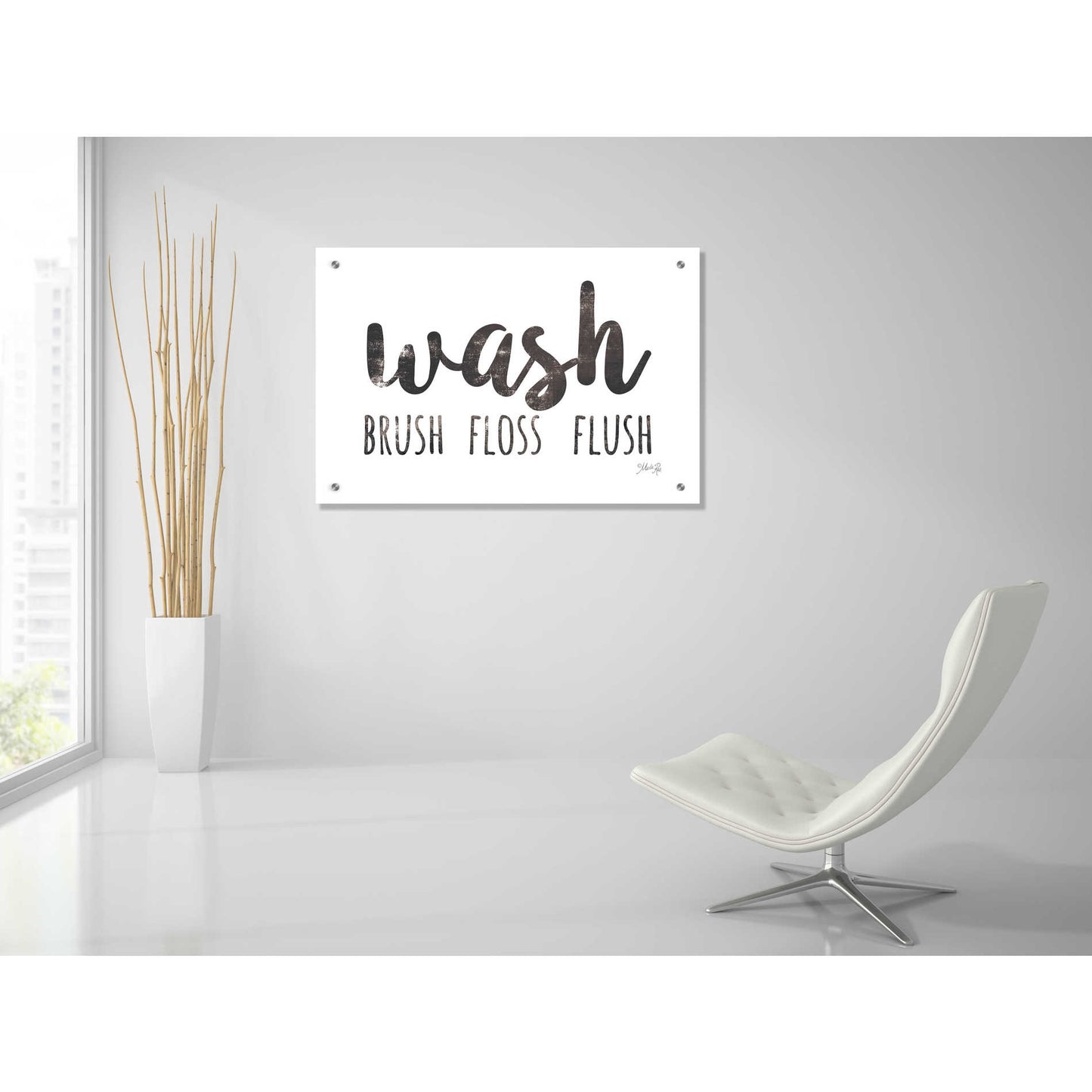 Epic Art 'Wash - Brush - Floss - Flush Sign' by Marla Rae, Acrylic Glass Wall Art,36x24