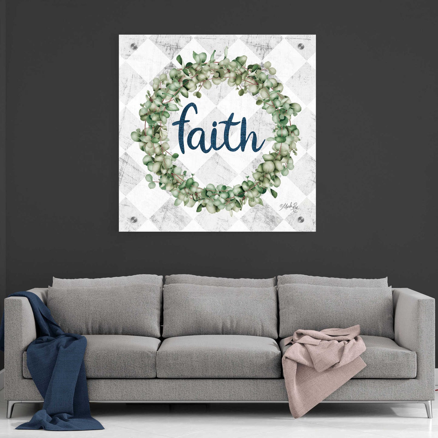 Epic Art 'Faith Eucalyptus Wreath' by Marla Rae, Acrylic Glass Wall Art,36x36