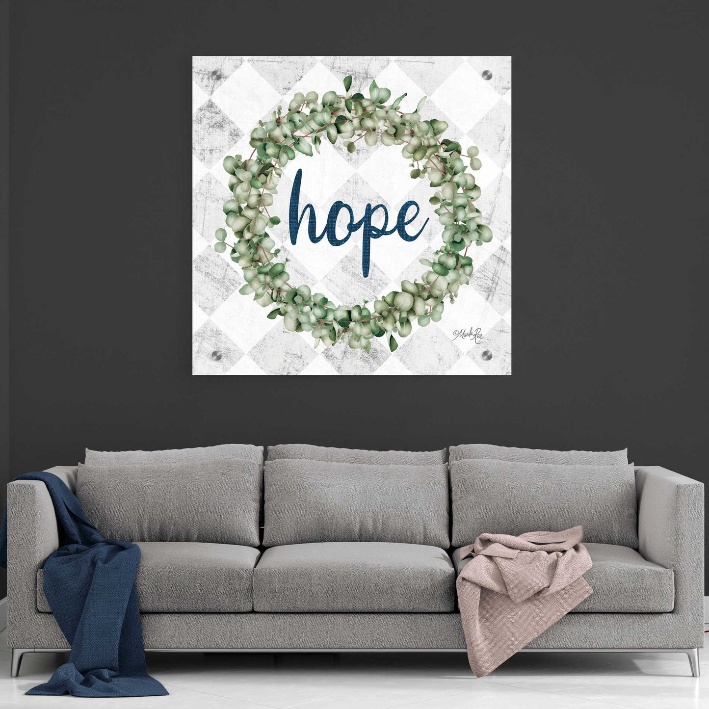 Epic Art 'Hope Eucalyptus Wreath' by Marla Rae, Acrylic Glass Wall Art,36x36