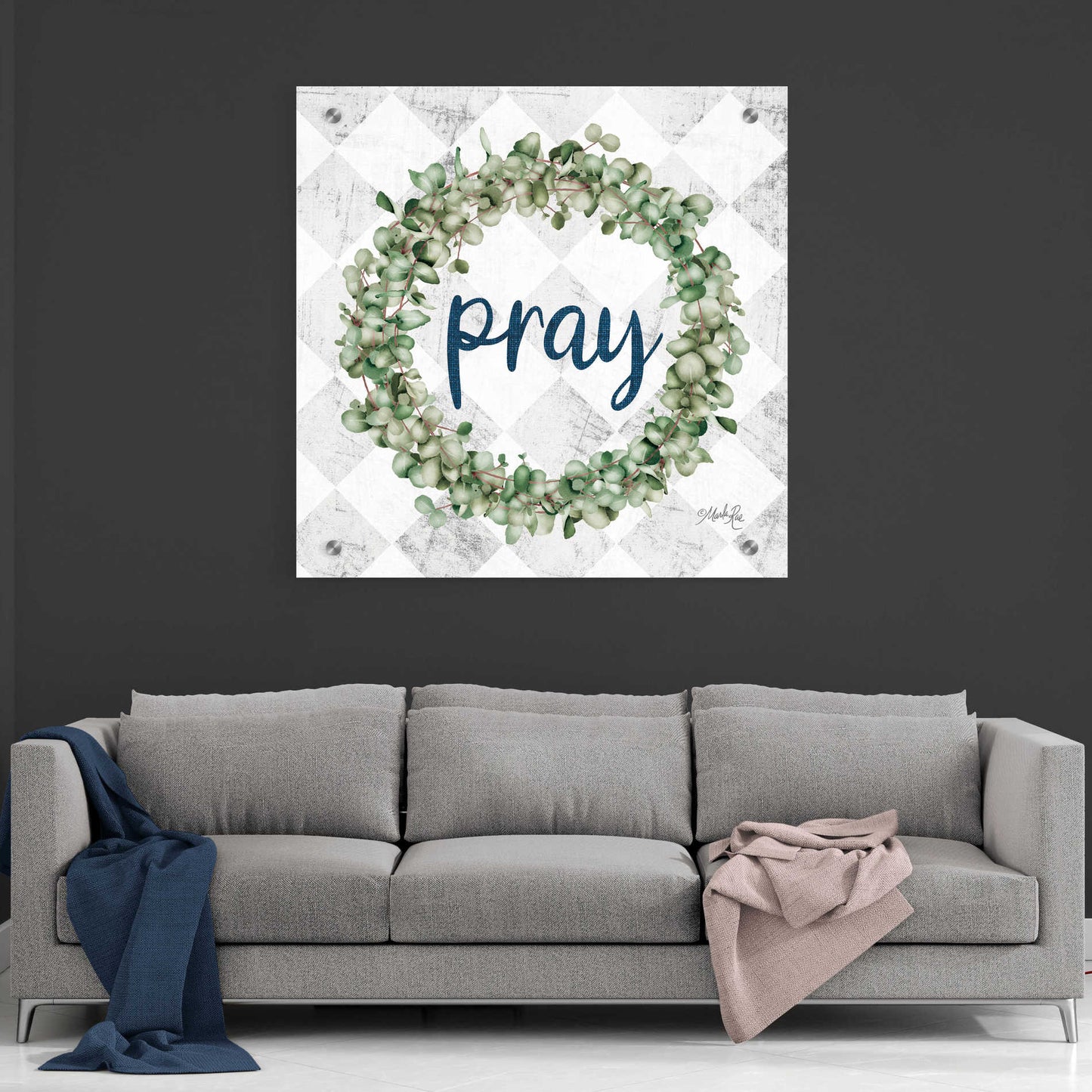 Epic Art 'Pray Eucalyptus Wreath' by Marla Rae, Acrylic Glass Wall Art,36x36