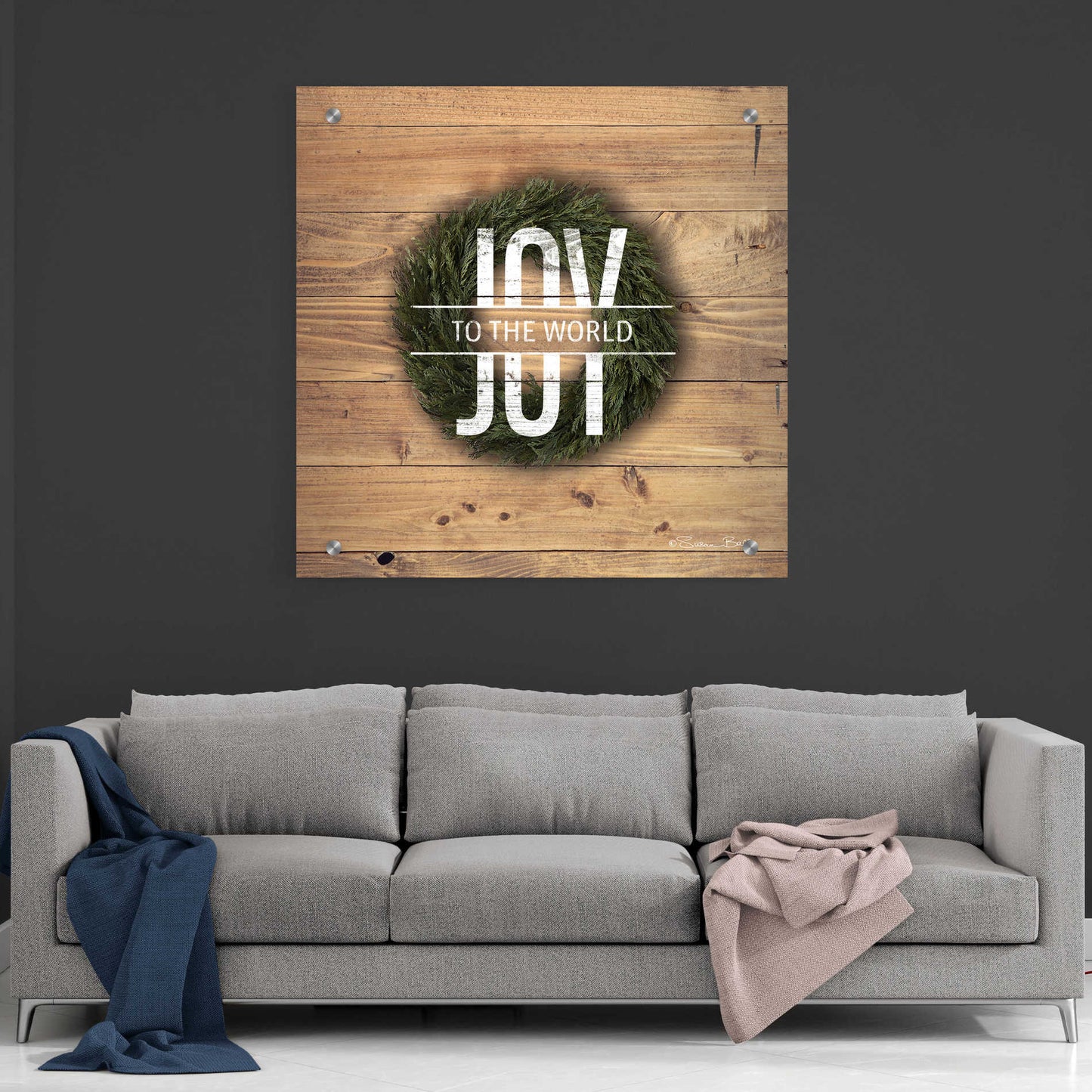 Epic Art 'Joy to the World with Wreath' by Susan Ball, Acrylic Glass Wall Art,36x36