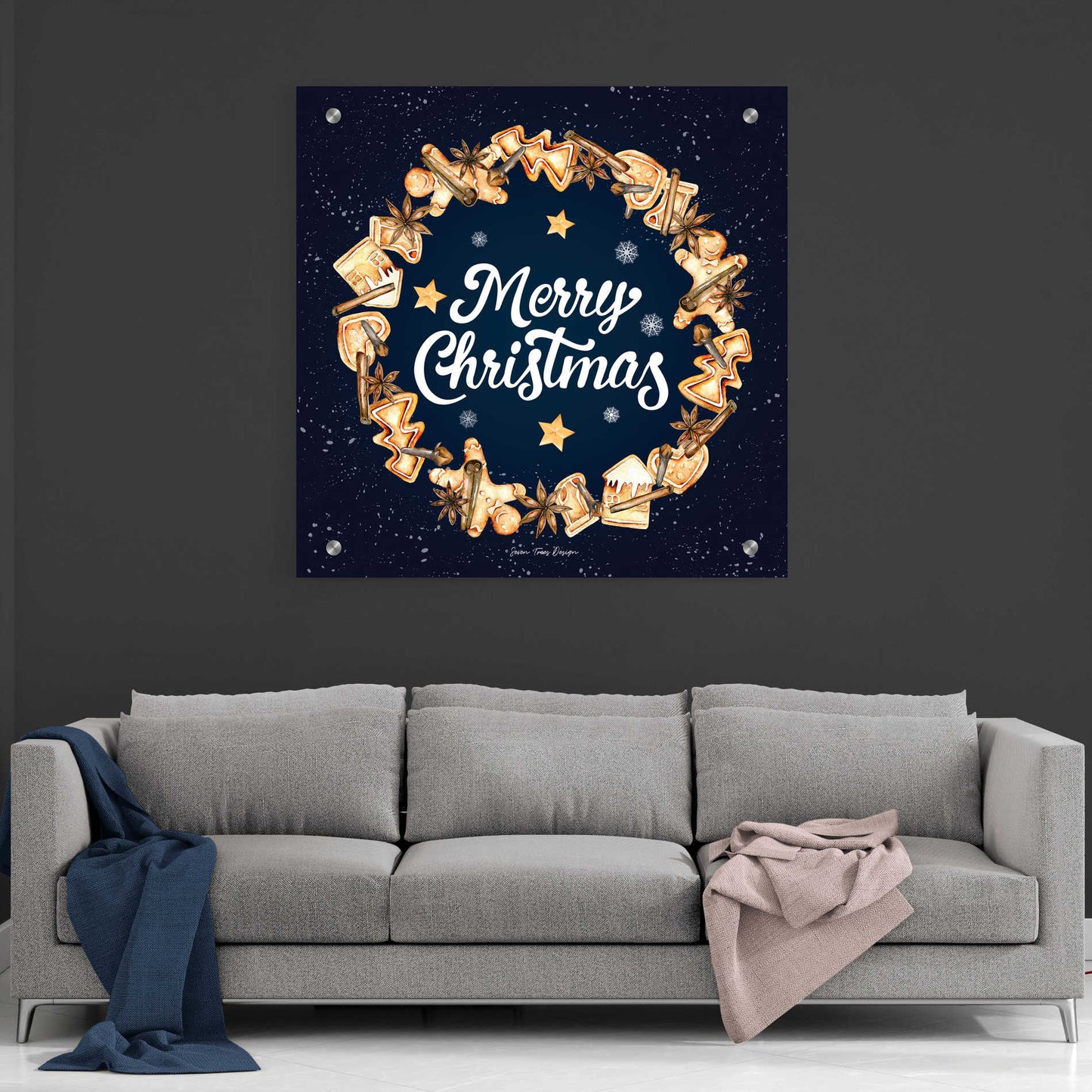 Epic Art 'Gingerbread Merry Christmas Wreath' by Seven Trees Design, Acrylic Glass Wall Art,36x36