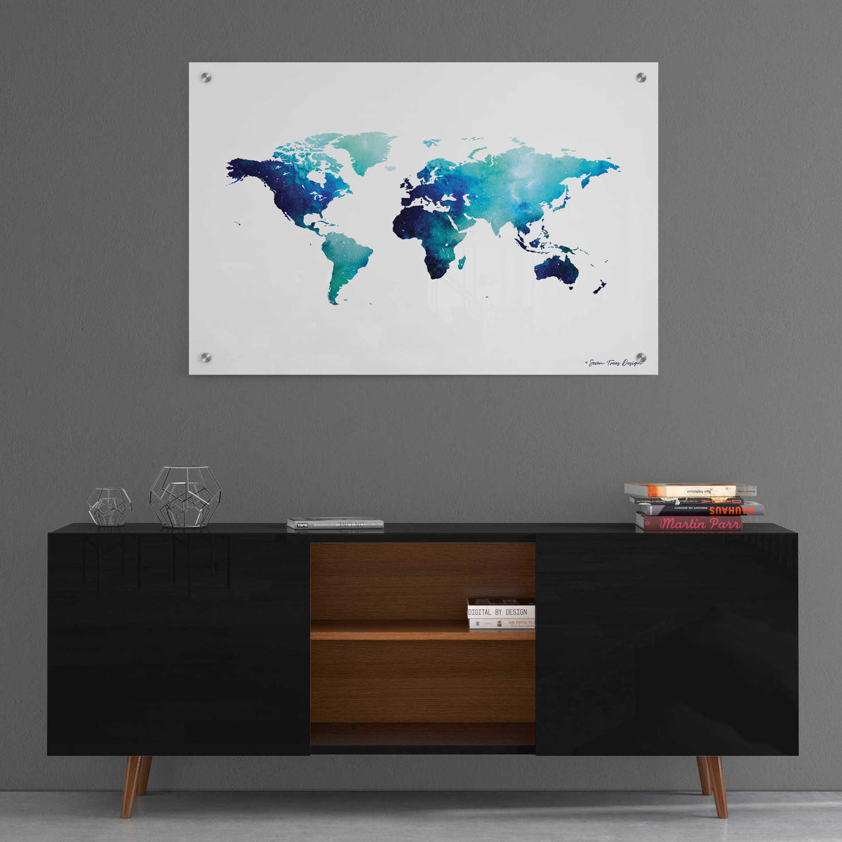 Epic Art 'Blue Space World Map' by Seven Trees Design, Acrylic Glass Wall Art,36x24