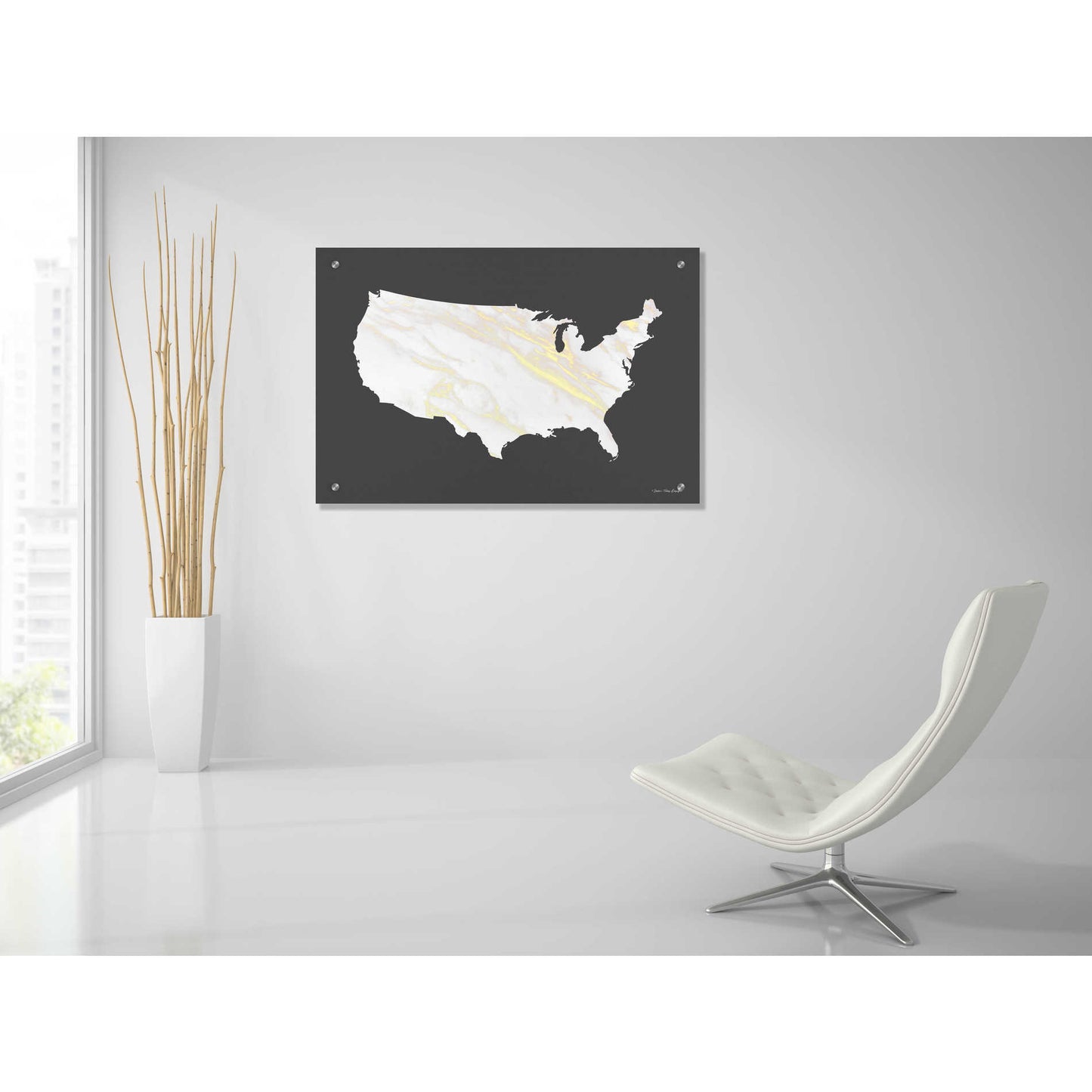 Epic Art 'Marble Gold USA Map' by Seven Trees Design, Acrylic Glass Wall Art,36x24