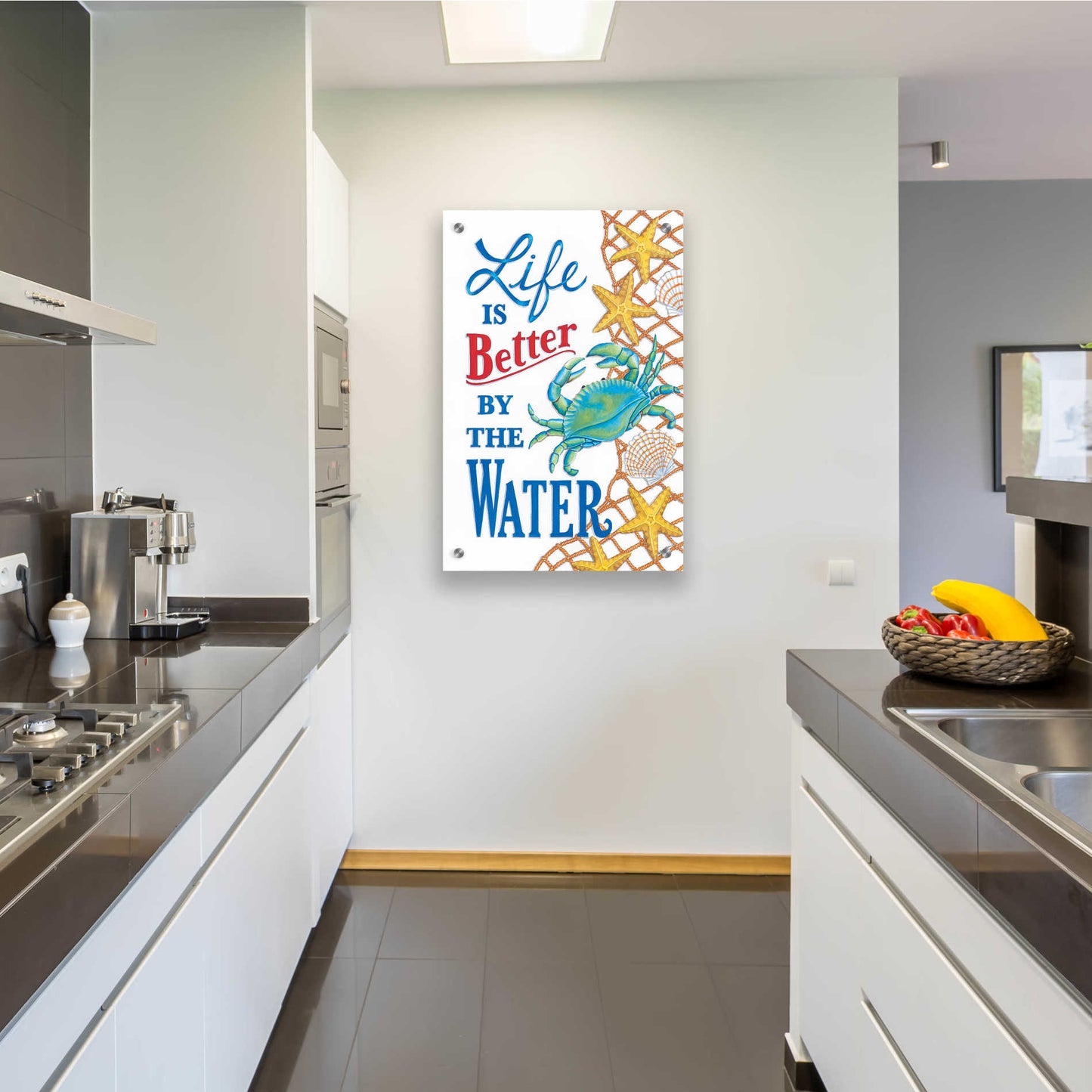 Epic Art 'Better By the Water Crab' by Deb Strain, Acrylic Glass Wall Art,24x36