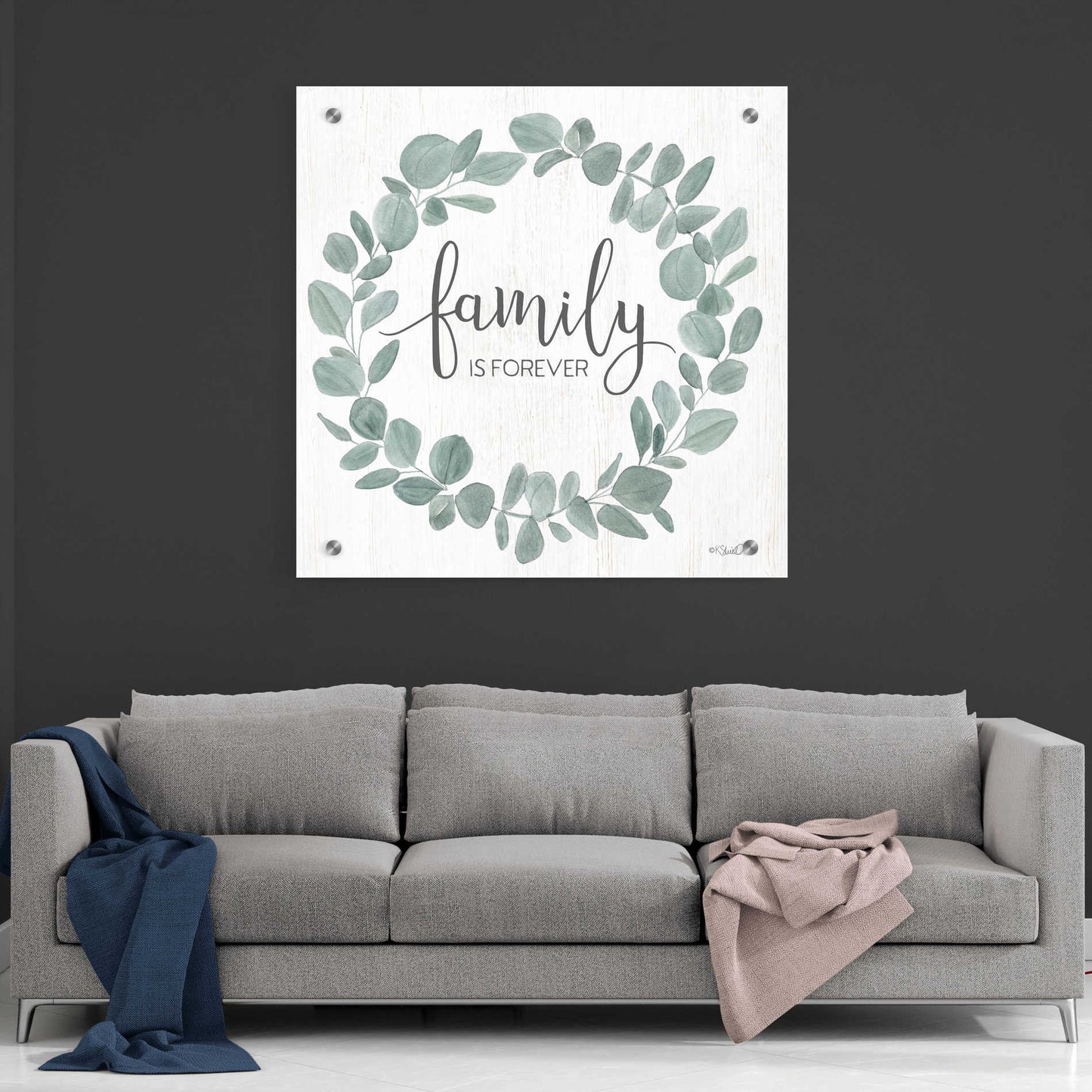 Epic Art 'Family Forever Eucalyptus Wreath' by Kate Sherrill, Acrylic Glass Wall Art,36x36