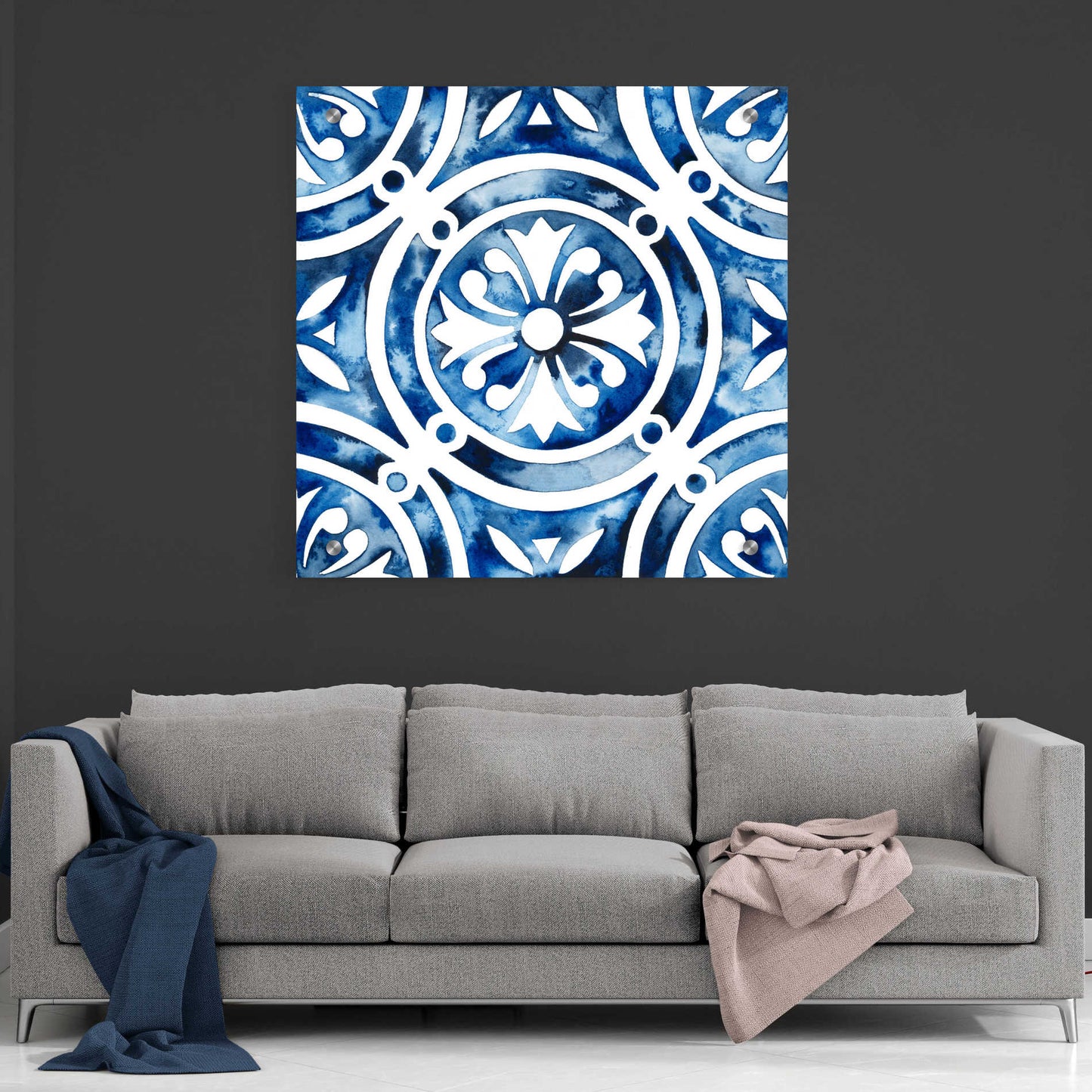 Epic Art 'Cobalt Tile IV' by Grace Popp, Acrylic Glass Wall Art,36x36