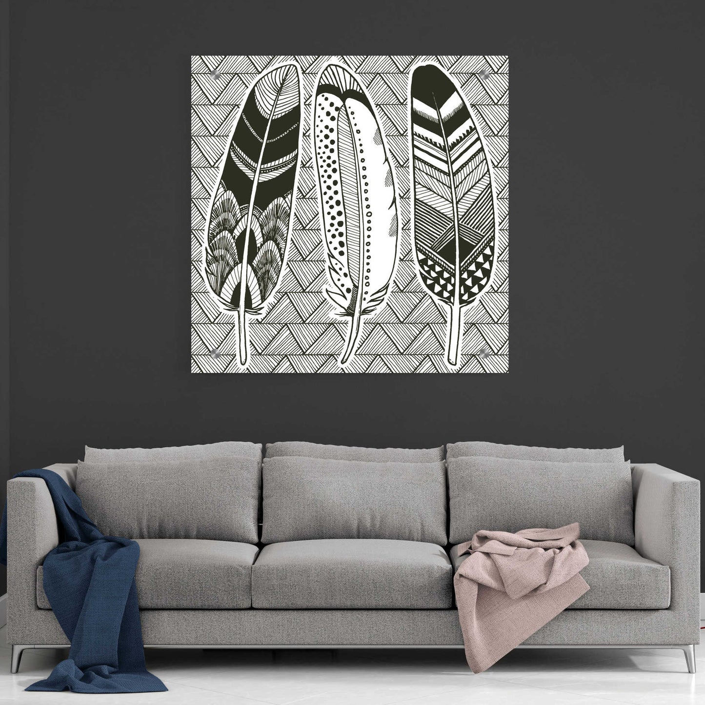 Epic Art 'Geo Feathers I Zentangle' by Sara Zieve Miller, Acrylic Glass Wall Art,36x36