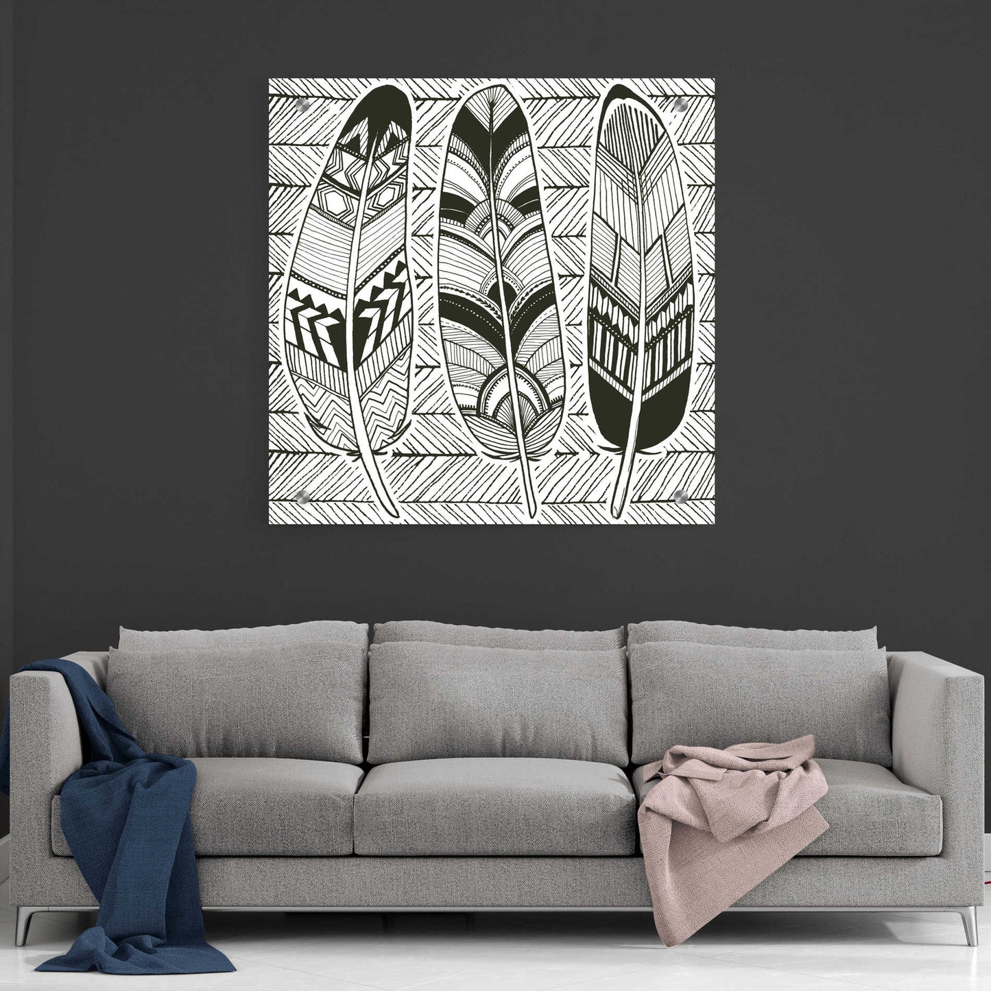 Epic Art 'Geo Feathers II Zentangle' by Sara Zieve Miller, Acrylic Glass Wall Art,36x36