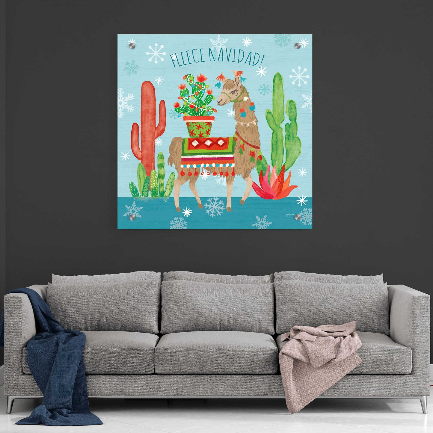 Epic Art 'Lovely Llamas Christmas III' by Mary Urban, Acrylic Glass Wall Art,36x36