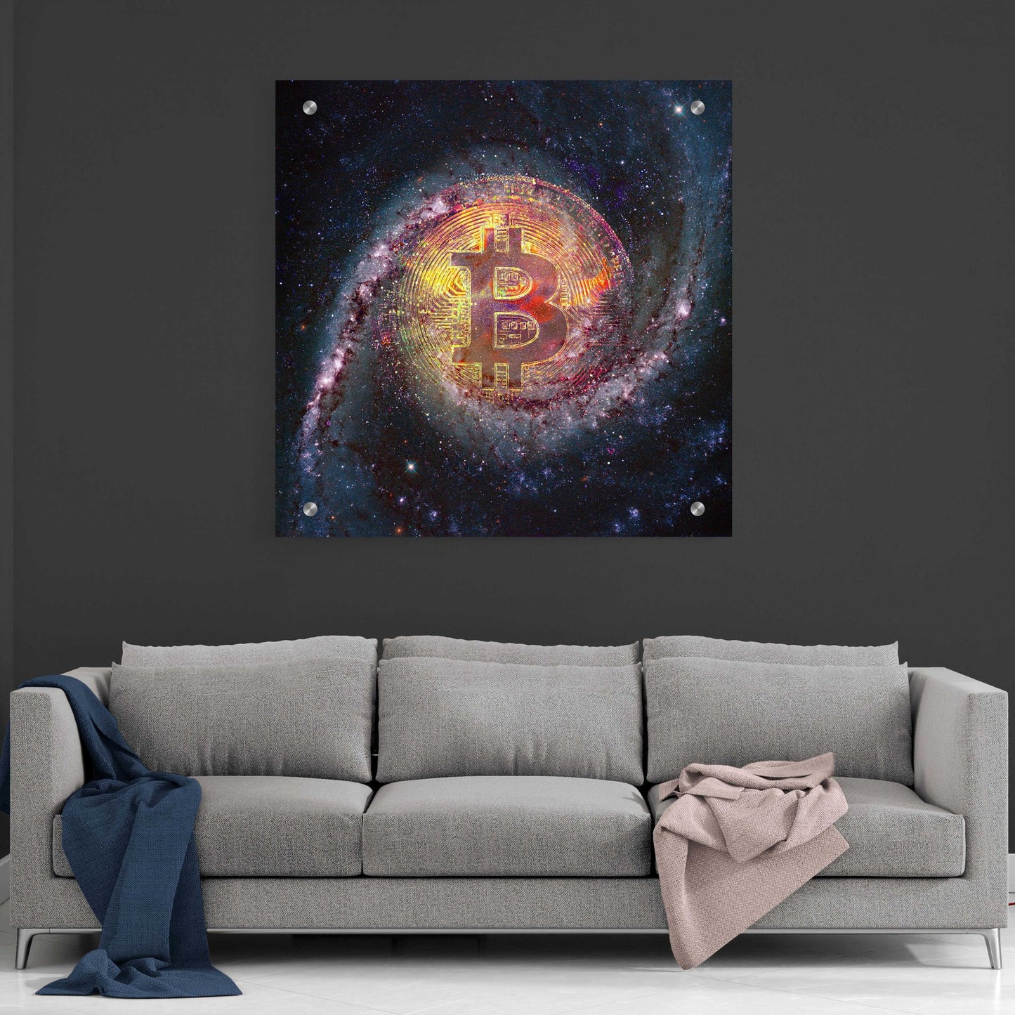 Epic Art 'Bitcoin Galaxy', Acrylic Glass Wall Art,36x36