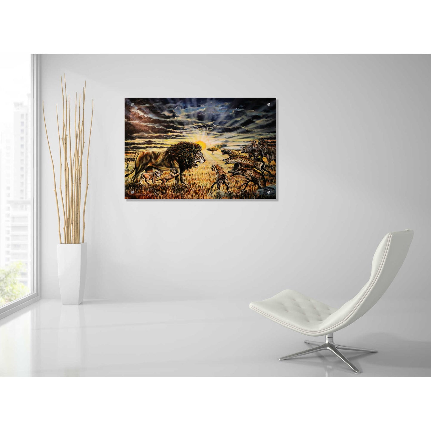 Epic Art 'Lion Hyenas' by Jan Kasparec, Acrylic Glass Wall Art,36x24