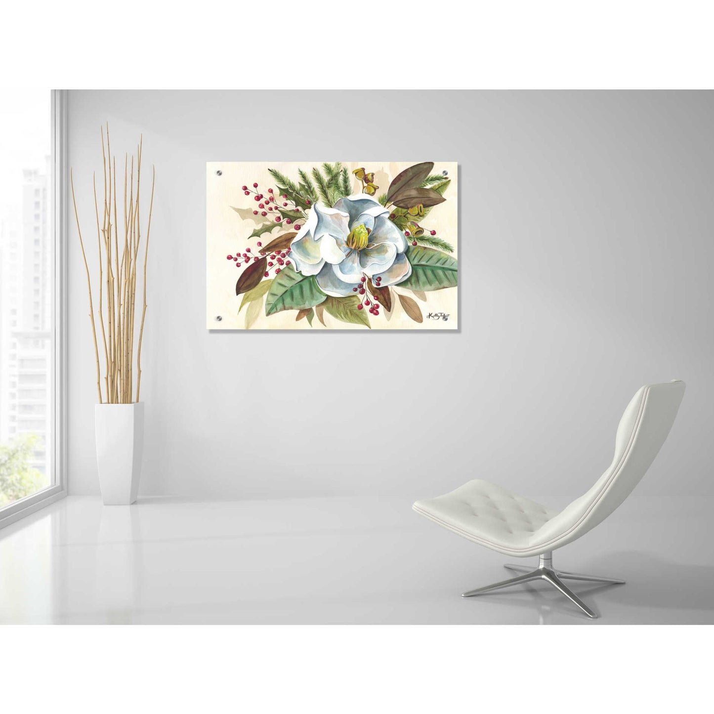 Epic Art 'Christmas Magnolia' by Kelley Talent, Acrylic Glass Wall Art,36x24