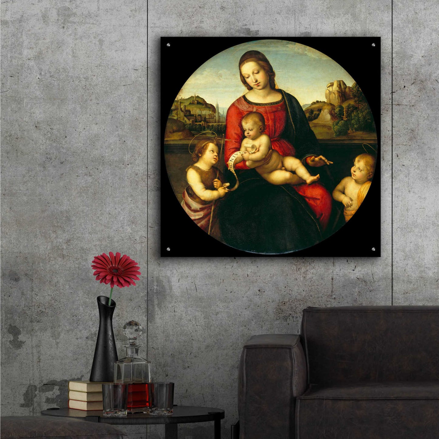 Epic Art 'Madonna with Child, St. John and a Child Saint' by Raphael, Acrylic Glass Wall Art,36x36
