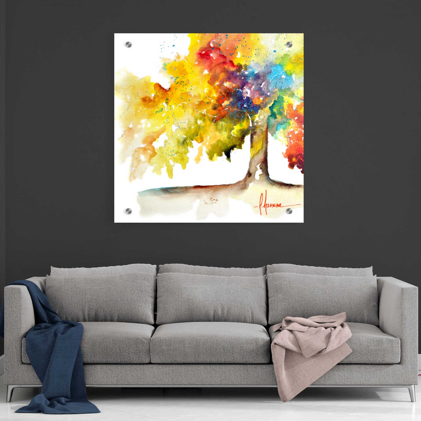 Epic Art 'Rainbow Trees I' by Leticia Herrera, Acrylic Glass Wall Art,36x36