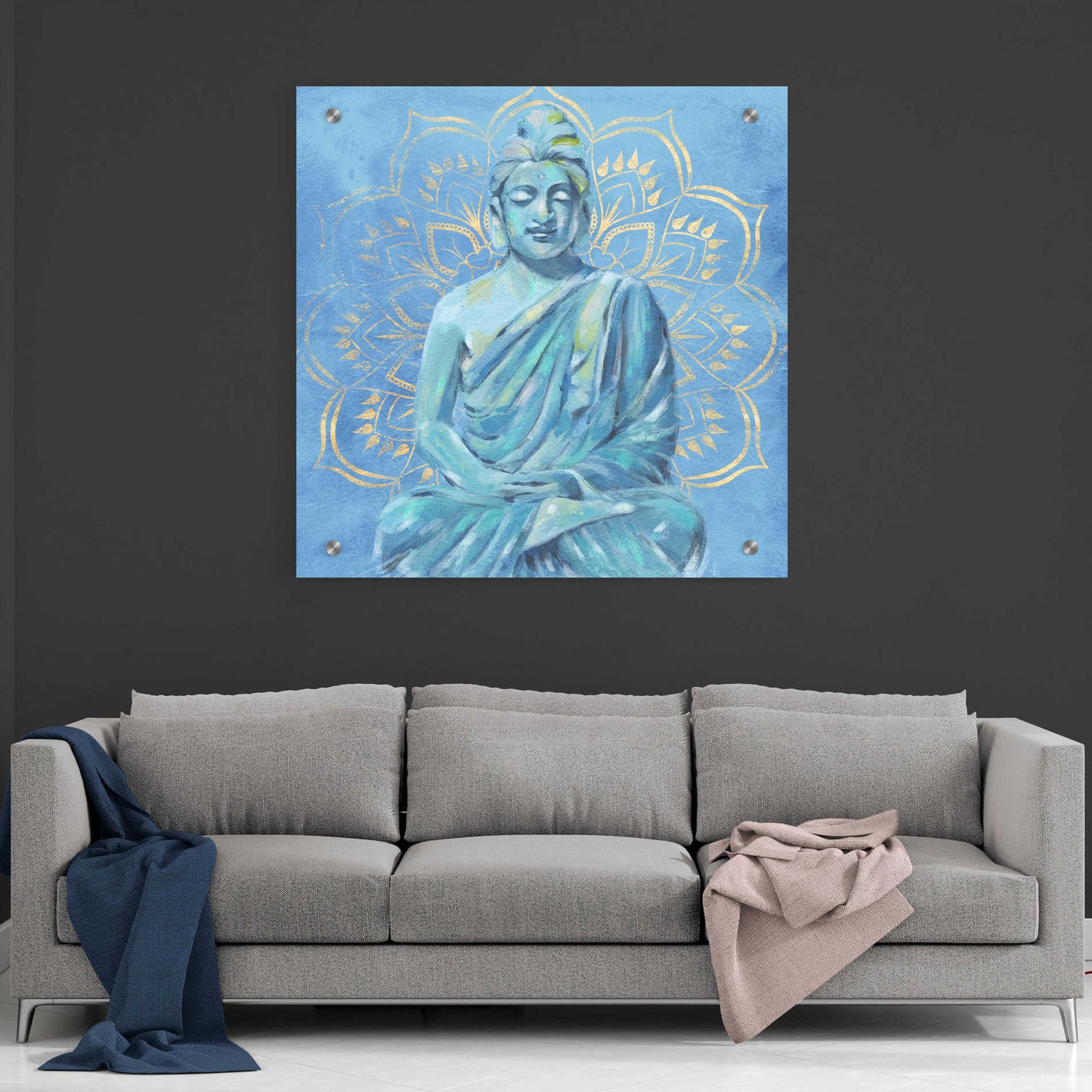 Epic Art 'Buddha on Blue II' by Annie Warren, Acrylic Glass Wall Art,36x36