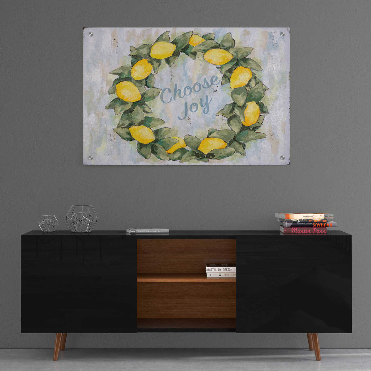 Epic Art 'Choose Joy Lemon Wreath' by Jennifer Holden, Acrylic Glass Wall Art,36x24