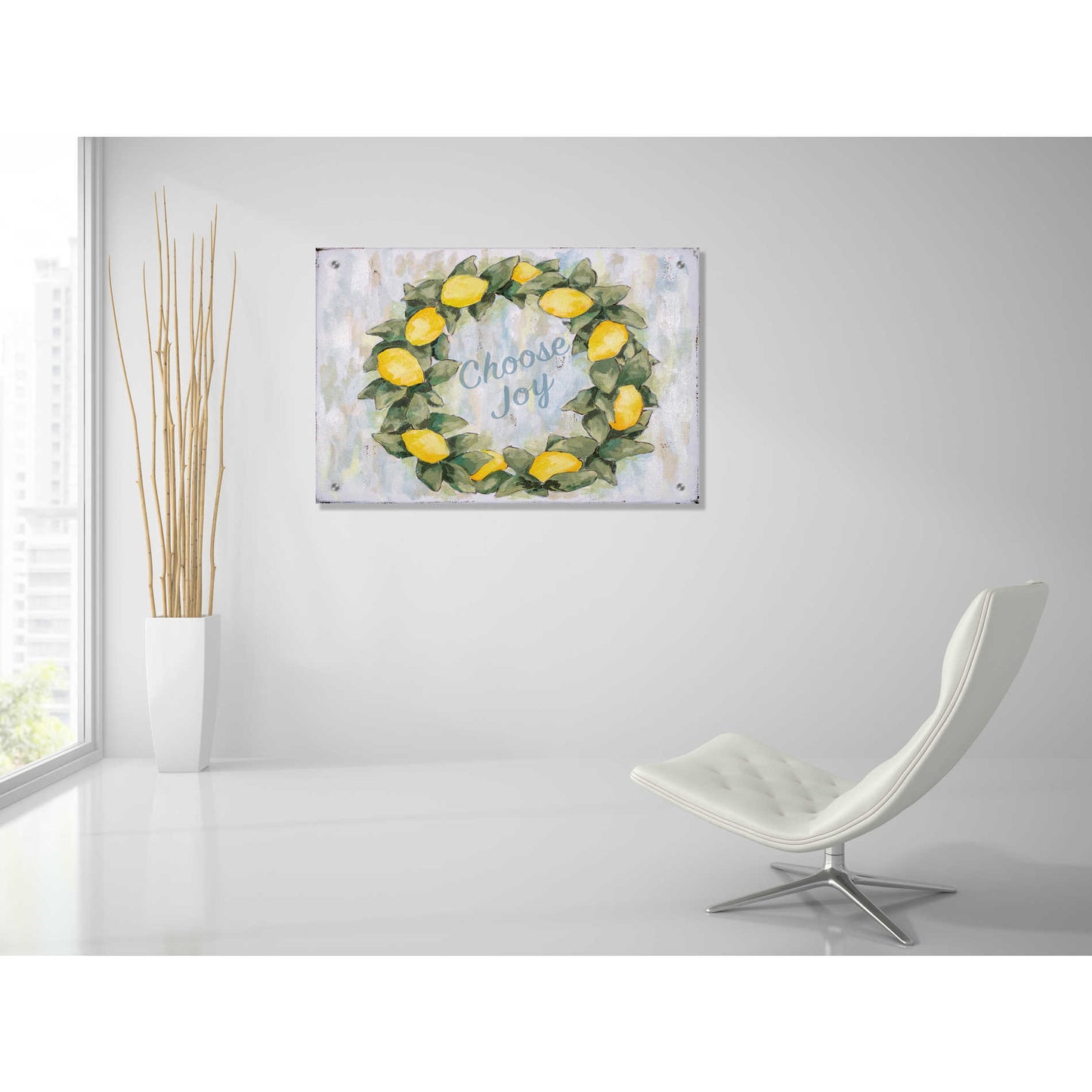 Epic Art 'Choose Joy Lemon Wreath' by Jennifer Holden, Acrylic Glass Wall Art,36x24