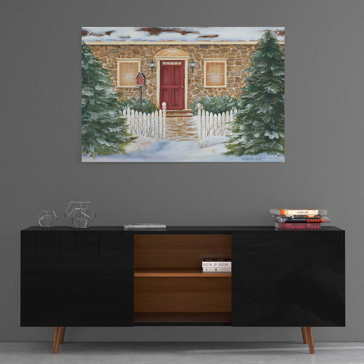 Epic Art 'Stone Cottage Winter Beauty' by Pam Britton, Acrylic Glass Wall Art,36x24